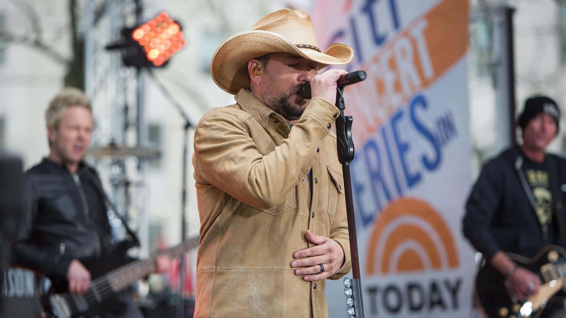 Jason Aldean, tan cowboy hat, jacket, Full HD Desktop Wallpaper
