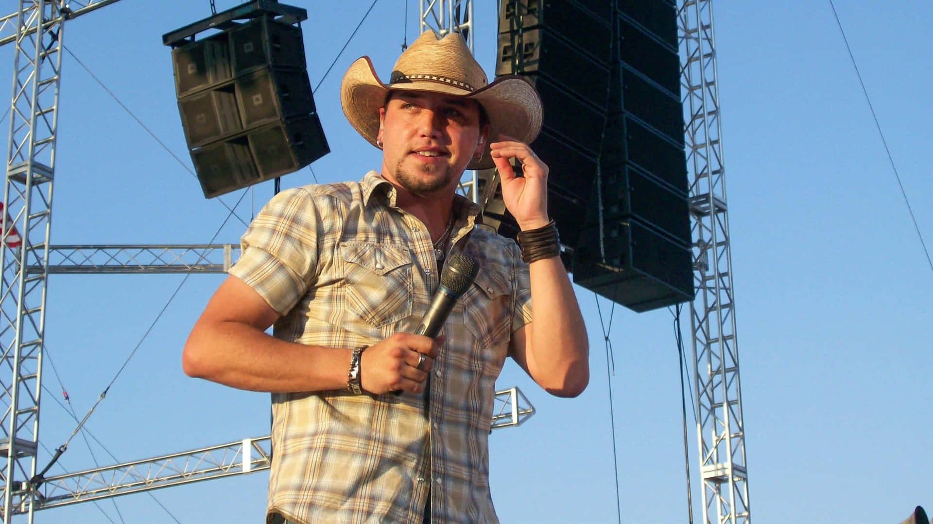 Jason Aldean, cowboy hat, plaid shirt, Full HD Desktop Wallpaper