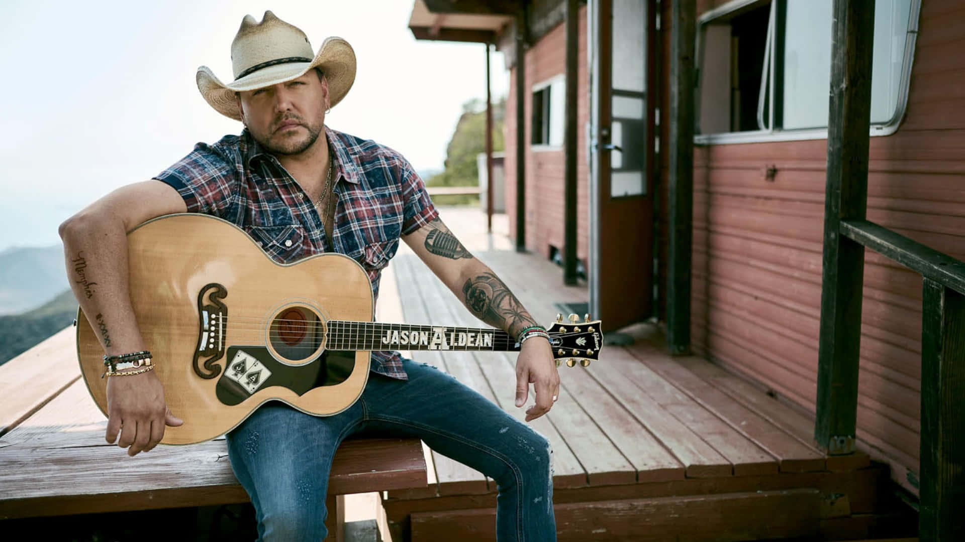 Jason Aldean, cowboy hat, plaid shirt, Full HD Desktop Wallpaper