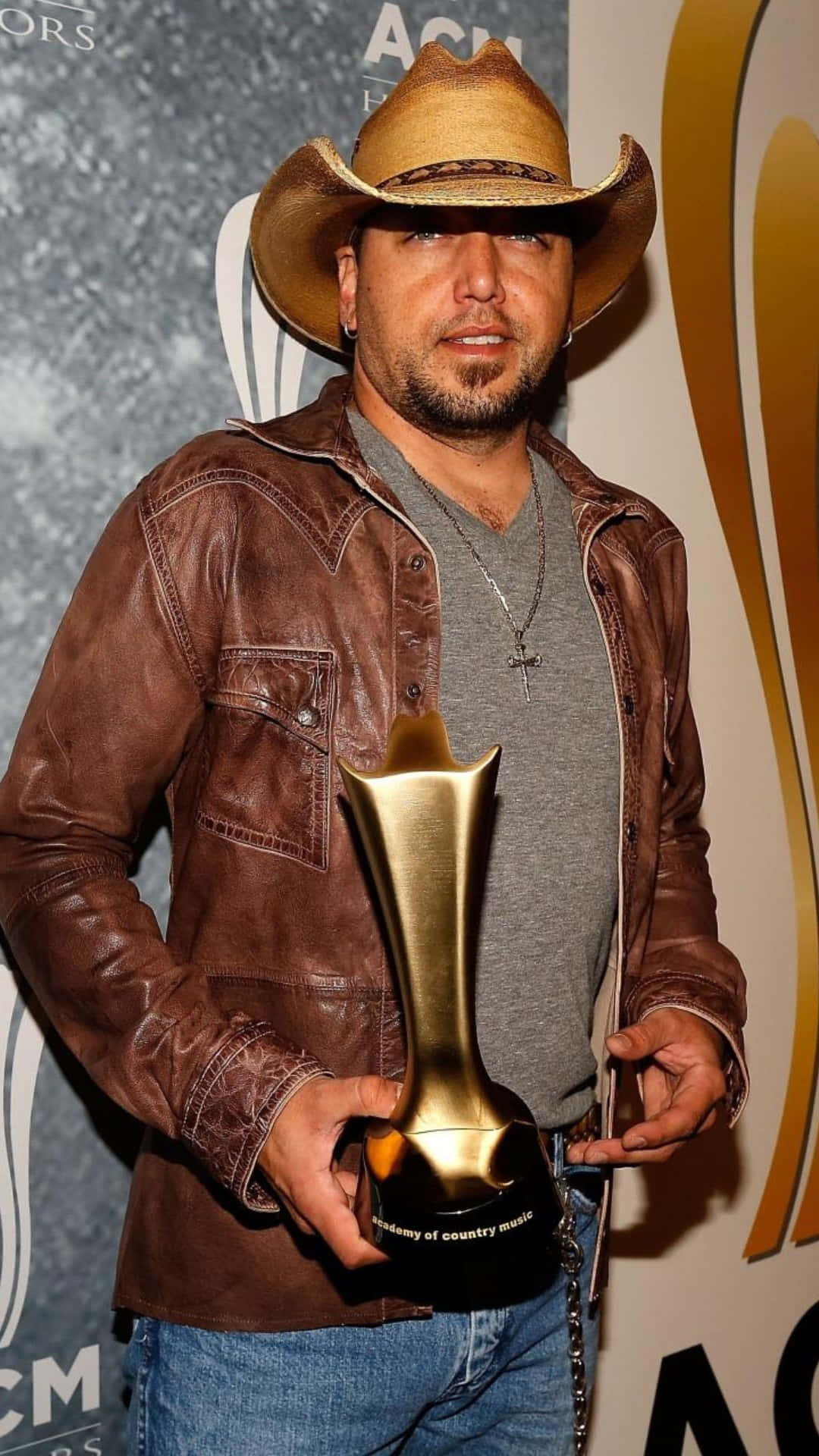 Jason Aldean, cowboy hat, brown leather jacket, Full HD Phone Wallpaper