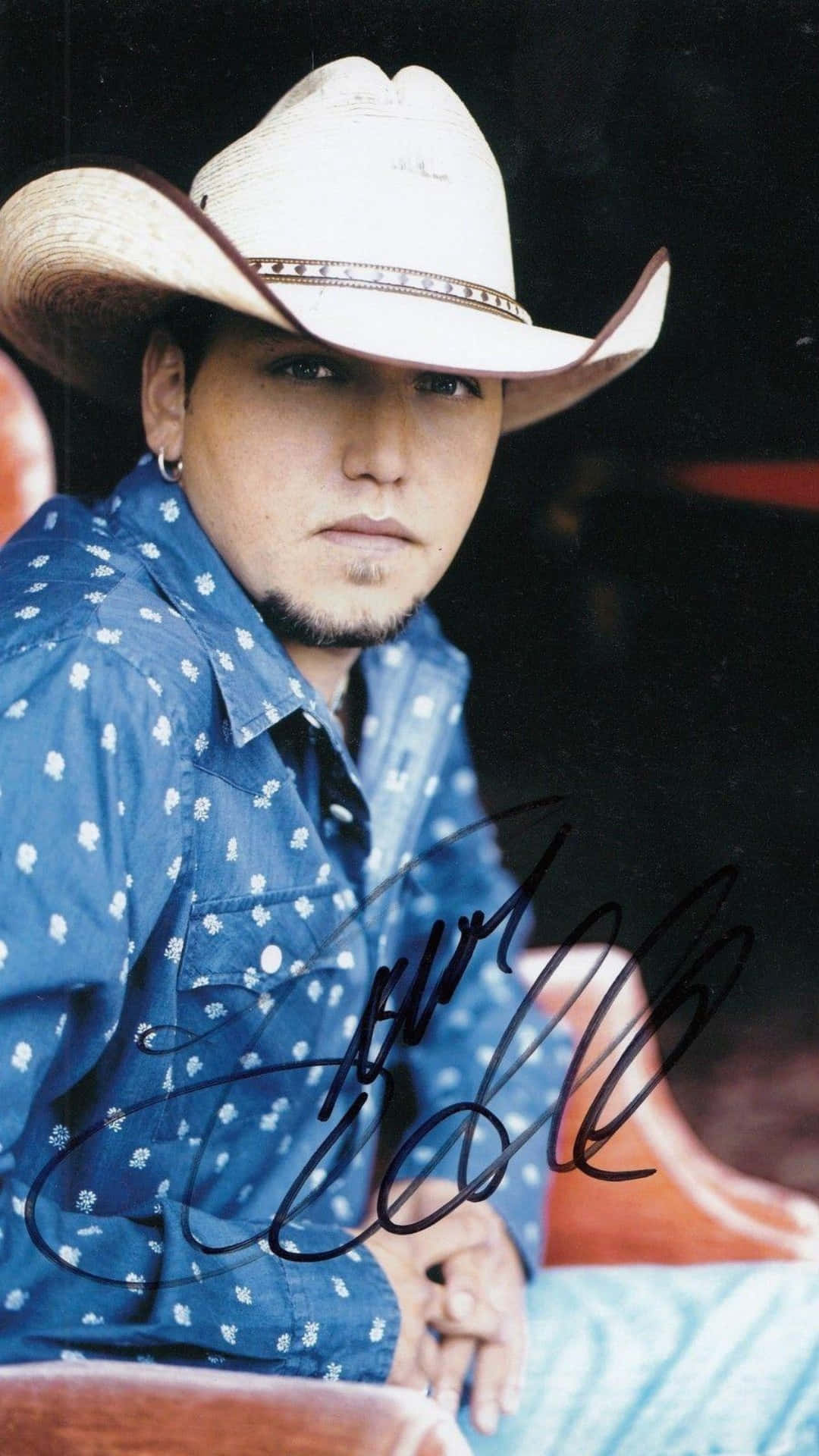 Jason Aldean, white cowboy hat, blue patterned shirt, Full HD Phone Wallpaper
