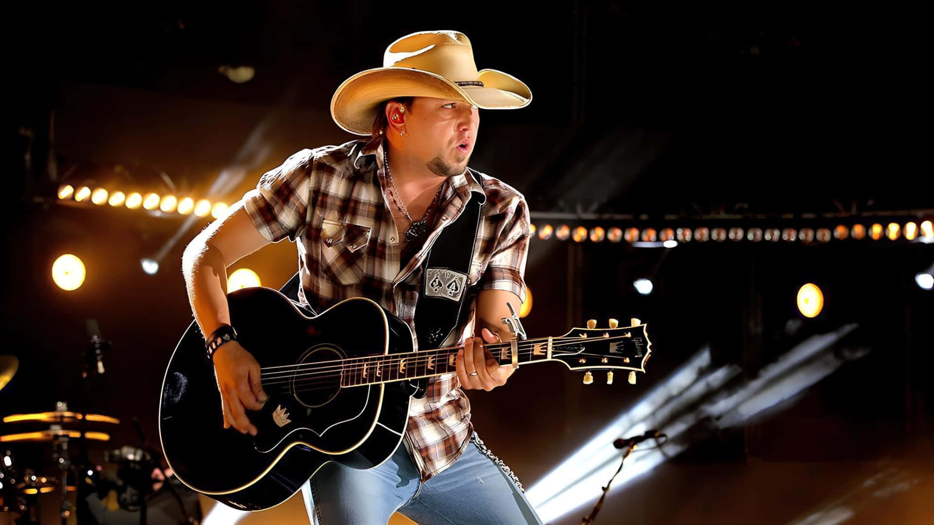 Jason Aldean, cowboy hat, plaid shirt, Full HD Desktop Wallpaper