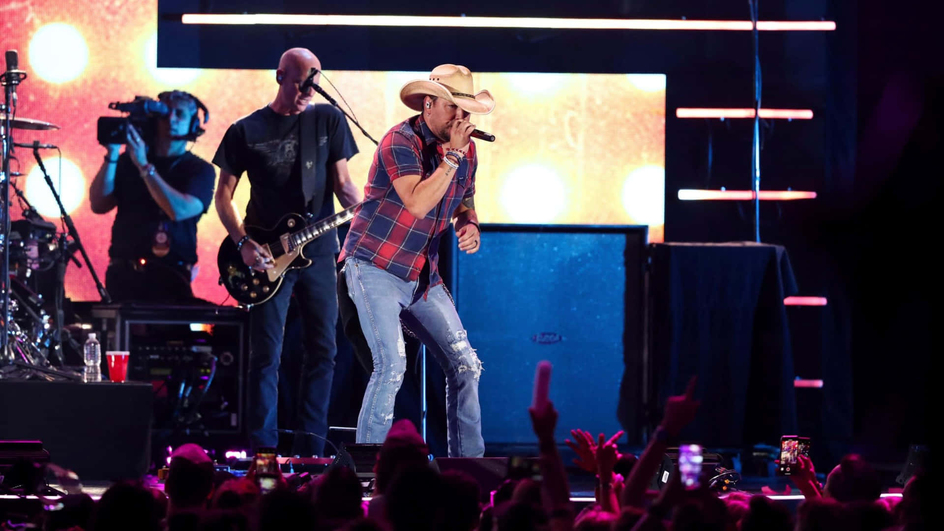 Jason Aldean, cowboy hat, plaid shirt, Full HD Desktop Wallpaper