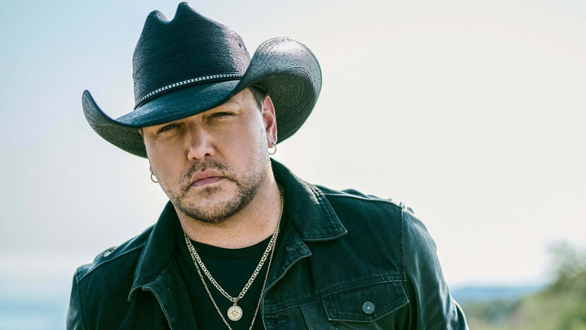Jason Aldean, black cowboy hat, denim jacket, Full HD Desktop Wallpaper