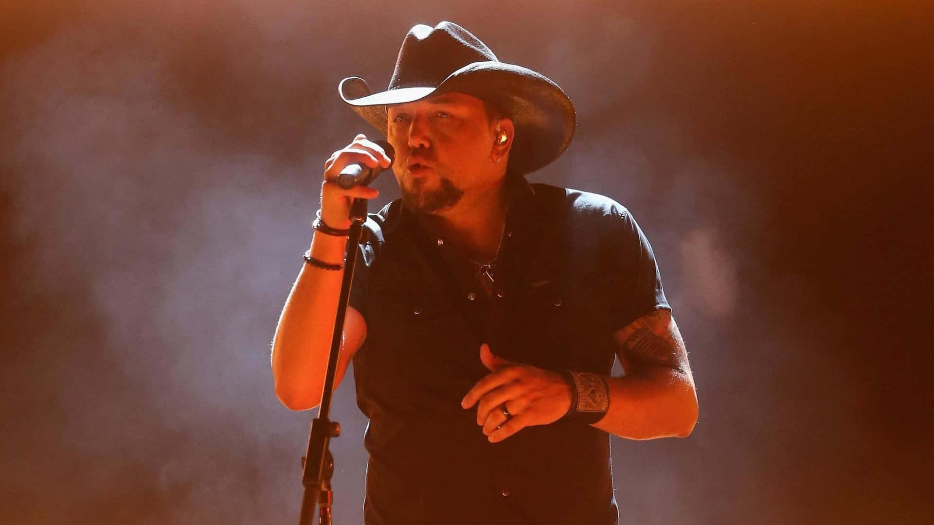 Jason Aldean, black cowboy hat, black shirt, Full HD Desktop Wallpaper