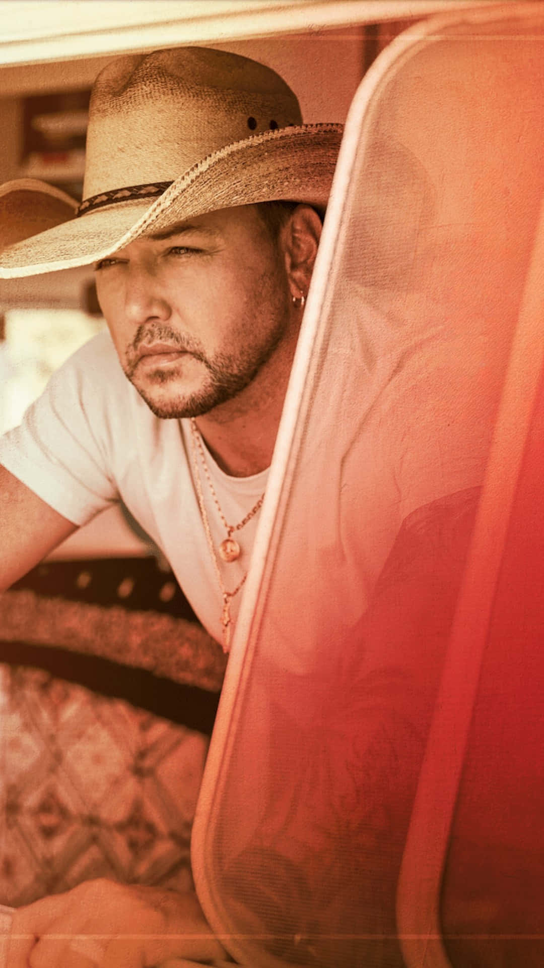 Jason Aldean, straw cowboy hat, vintage car, Full HD Phone Wallpaper
