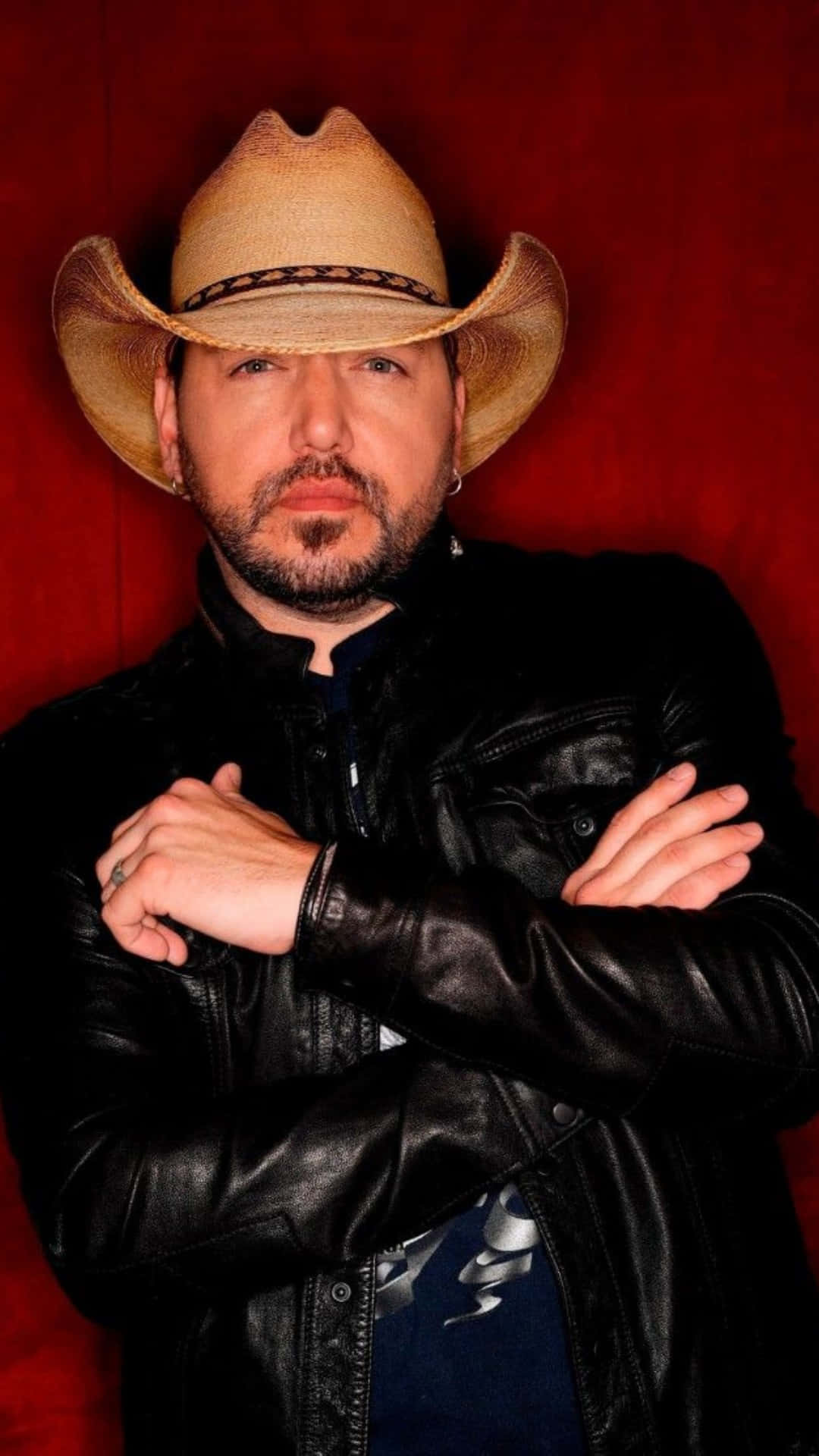 Jason Aldean, straw cowboy hat, black leather jacket, Full HD Phone Wallpaper