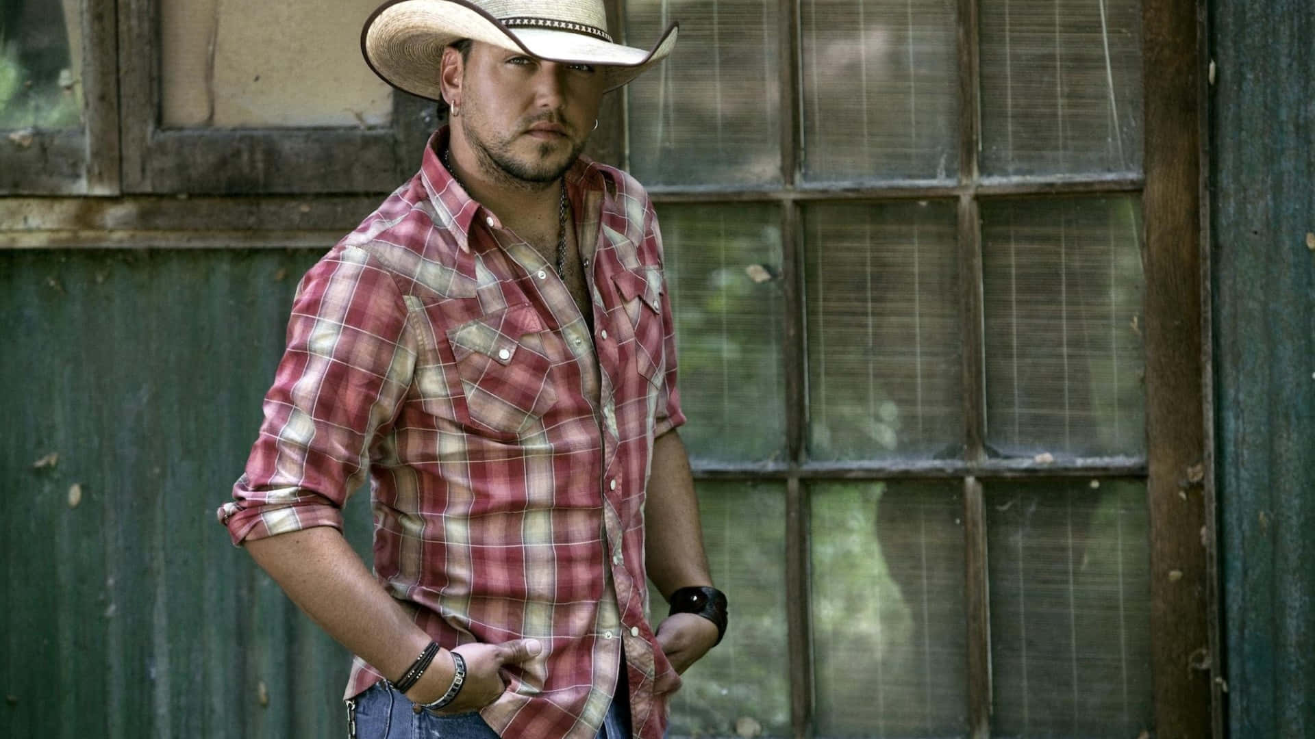 Jason Aldean, cowboy hat, red plaid shirt, Full HD Desktop Wallpaper