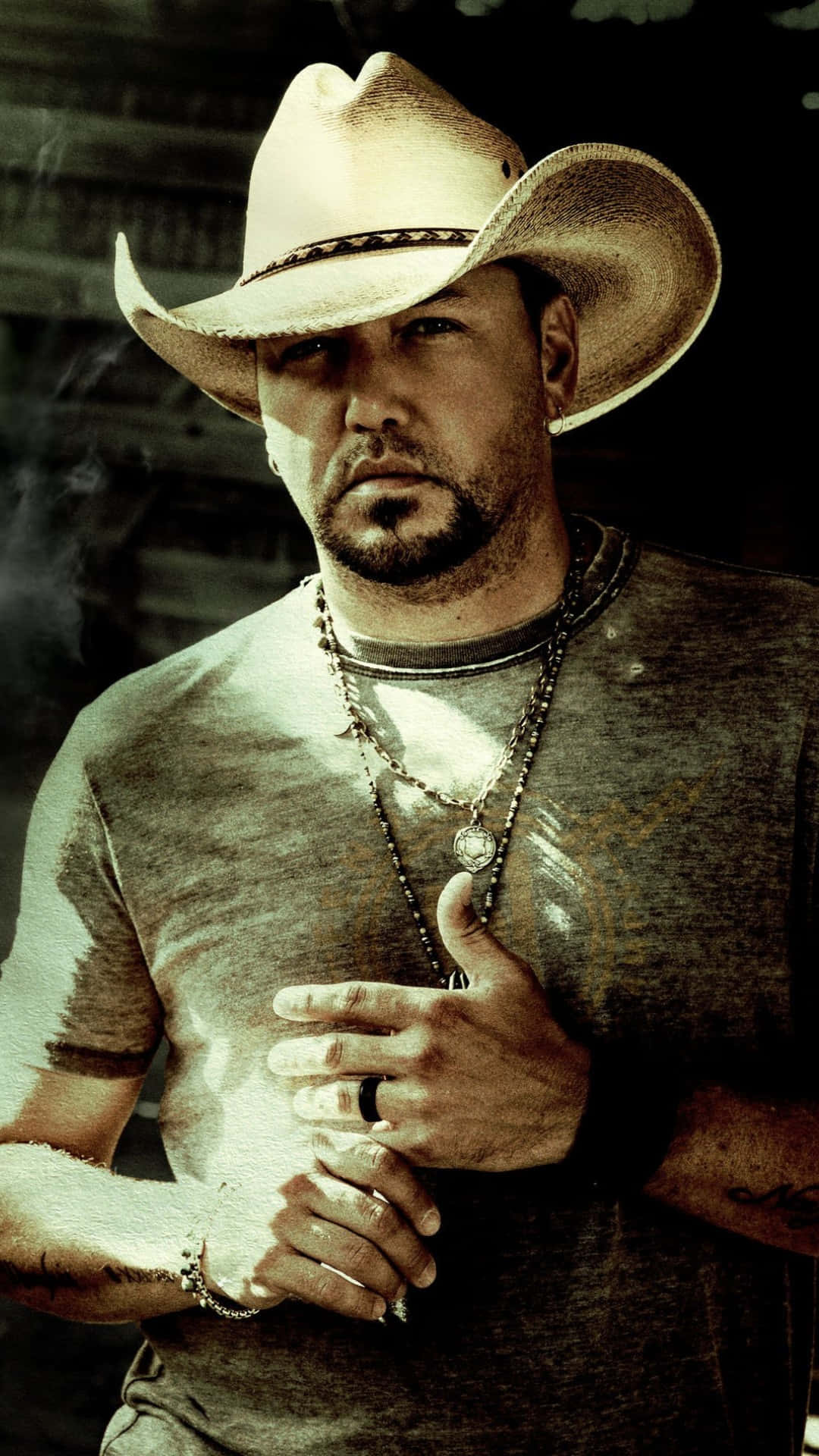 Jason Aldean, cowboy hat, layered necklaces, Full HD Phone Wallpaper