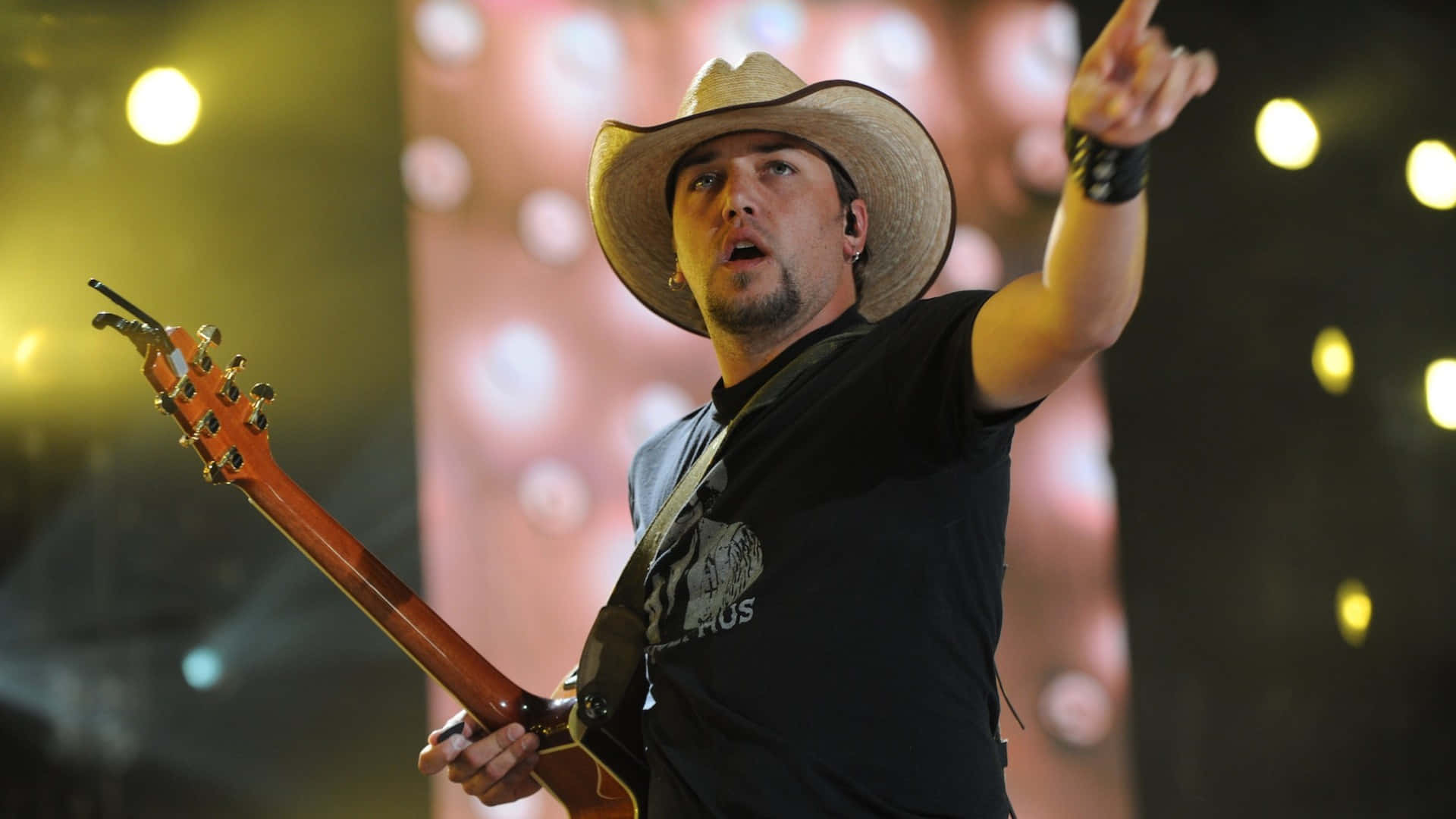 Jason Aldean, straw hat, electric guitar, Full HD Desktop Wallpaper