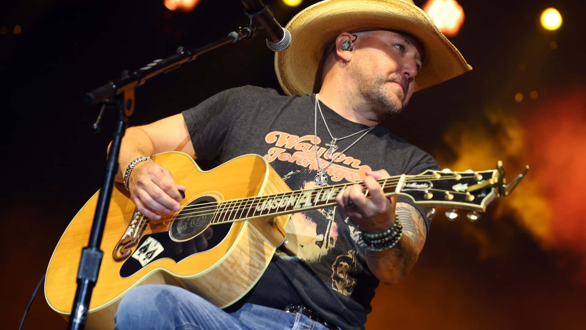 Jason Aldean, straw hat, acoustic guitar, Full HD Desktop Wallpaper
