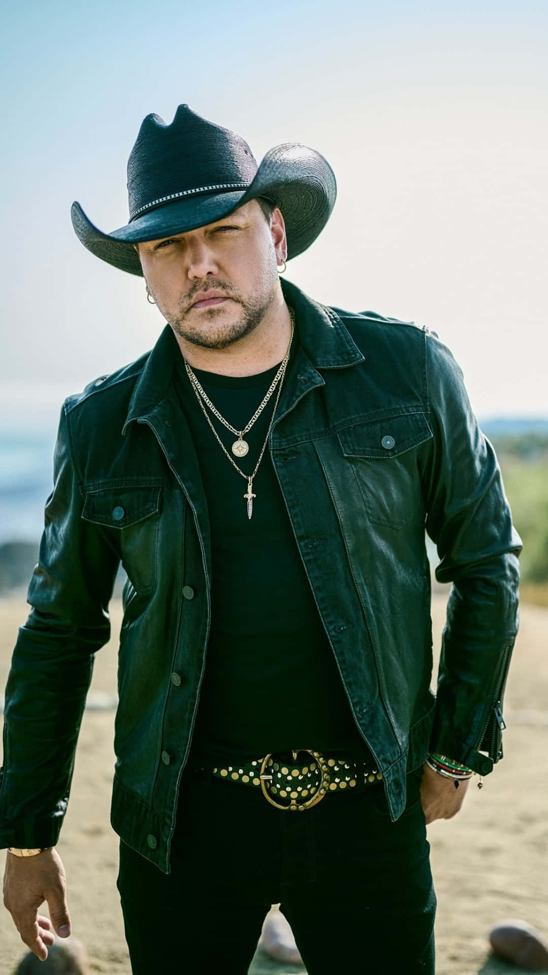 Jason Aldean, black cowboy hat, leather jacket, Full HD Phone Wallpaper