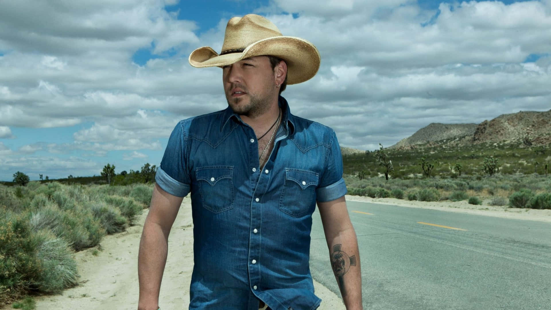 Jason Aldean, cowboy hat, denim shirt, Full HD Desktop Wallpaper