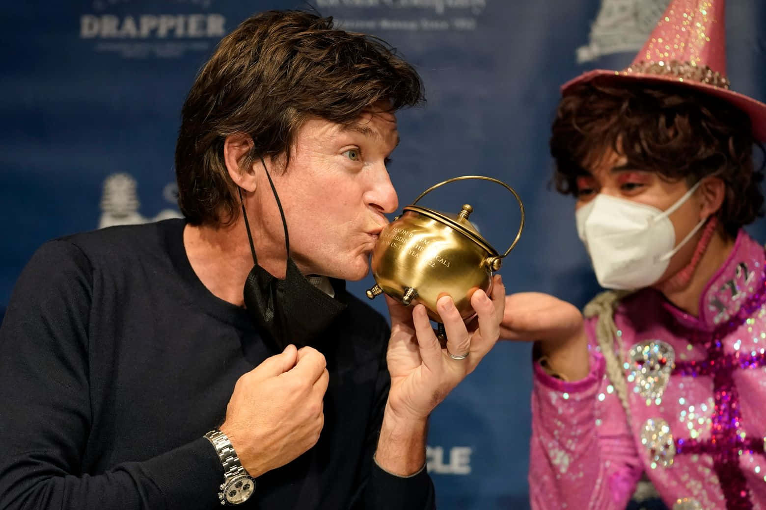 Jason Bateman, golden trophy, glittery pink costume, HD Desktop Wallpaper