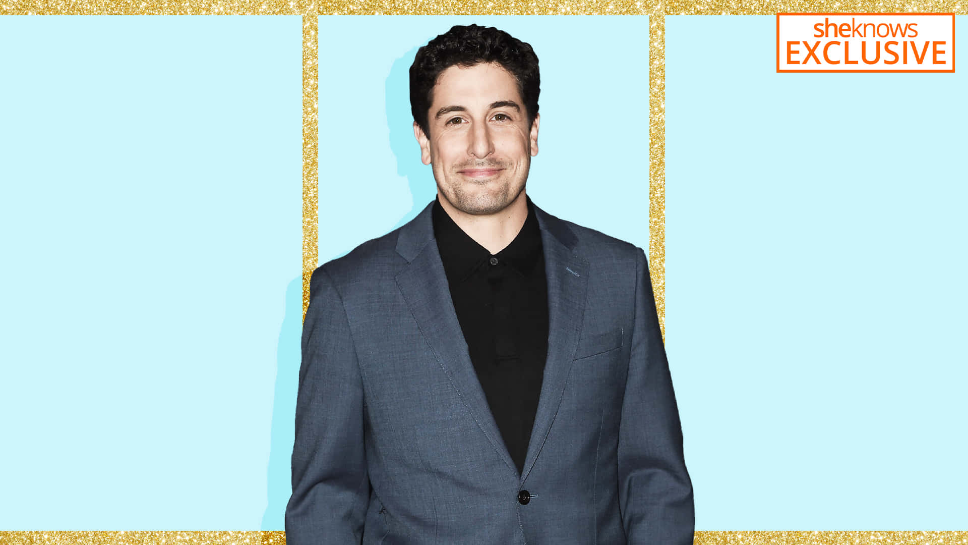 Jason Biggs, gray suit, black shirt, Full HD Desktop Wallpaper