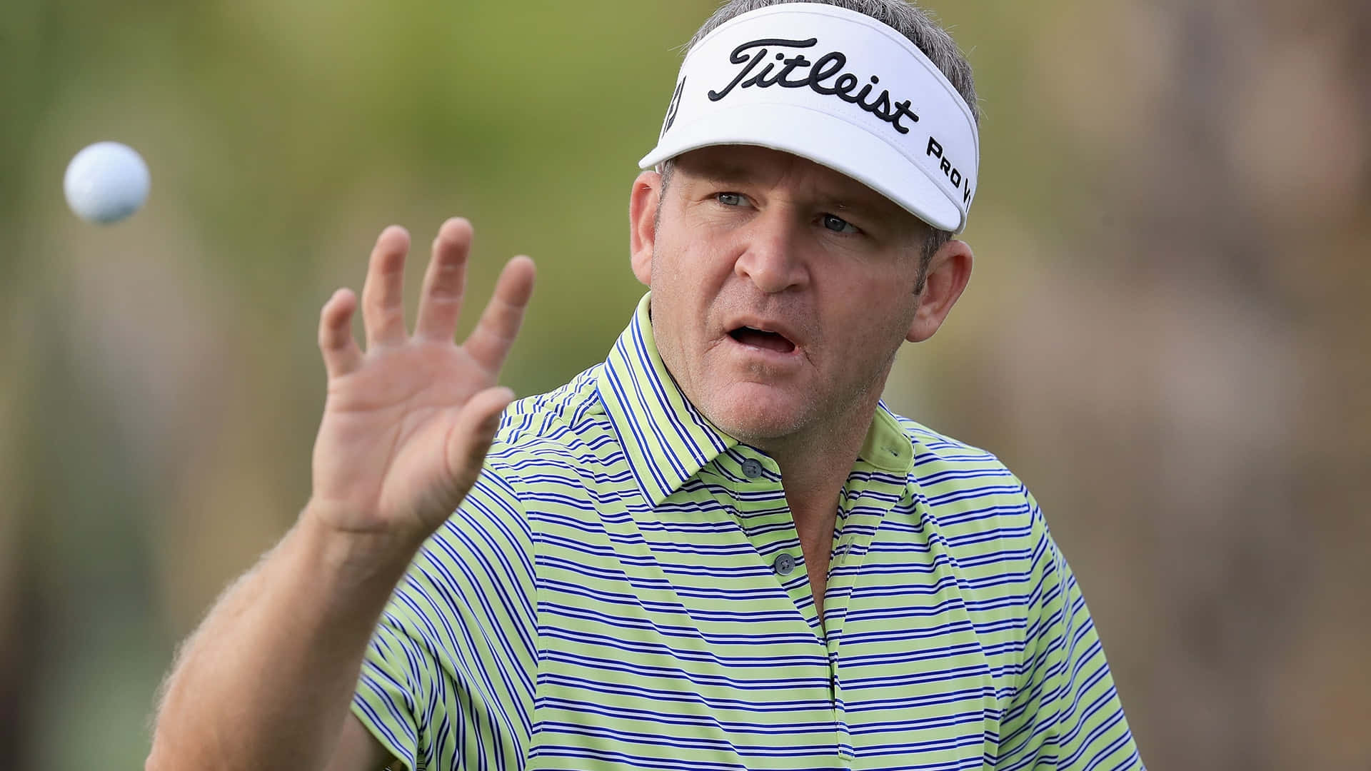 Jason Bohn, striped shirt, white visor, Full HD Desktop Wallpaper