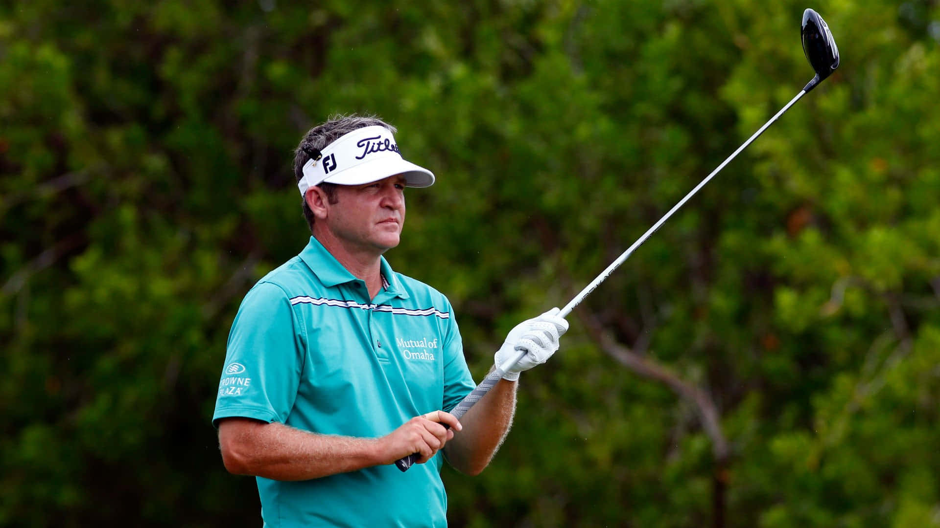 Jason Bohn, teal shirt, white visor, Full HD Desktop Wallpaper