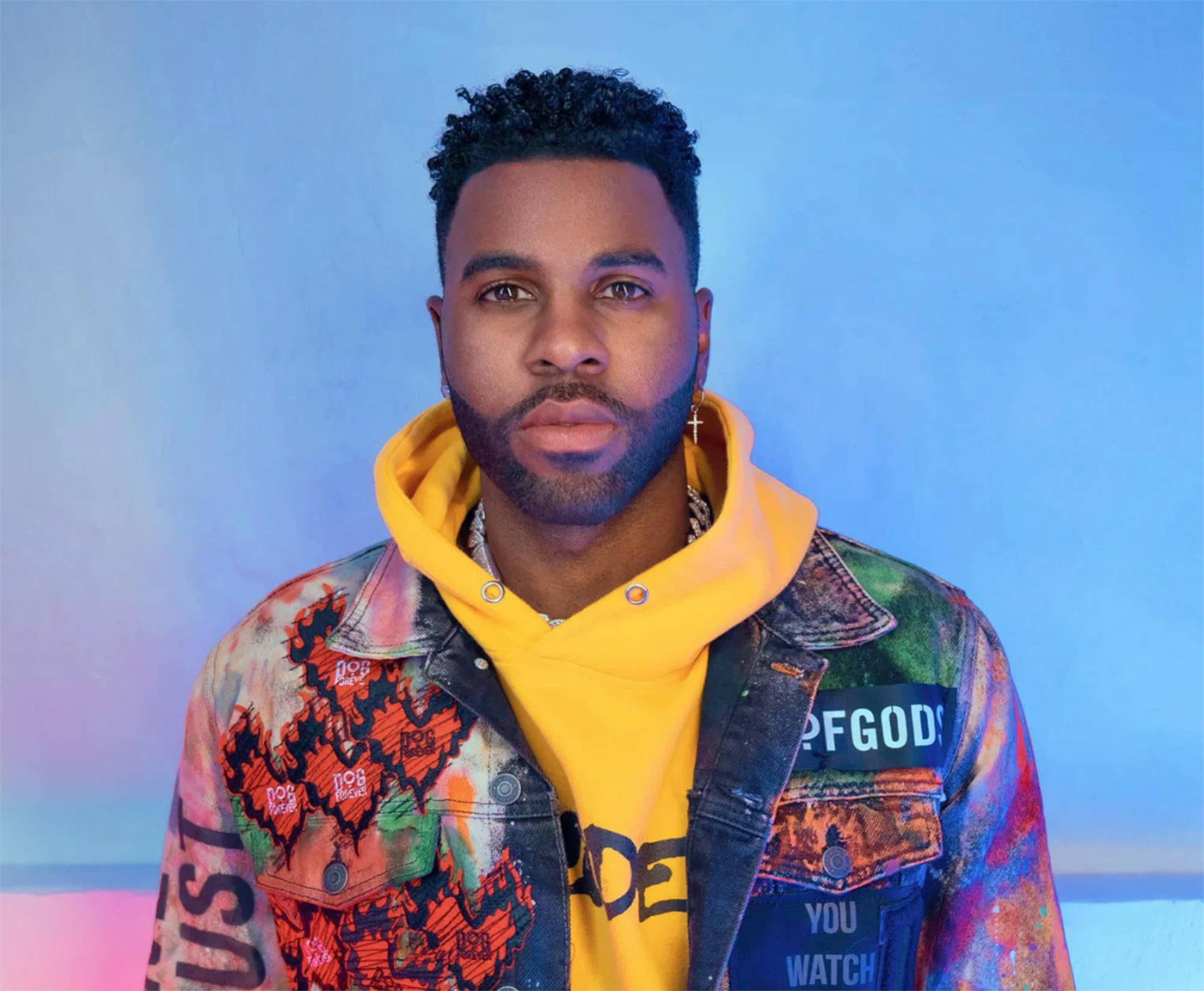 Jason Derulo, printed jacket, vibrant yellow hoodie, Full HD Desktop Wallpaper