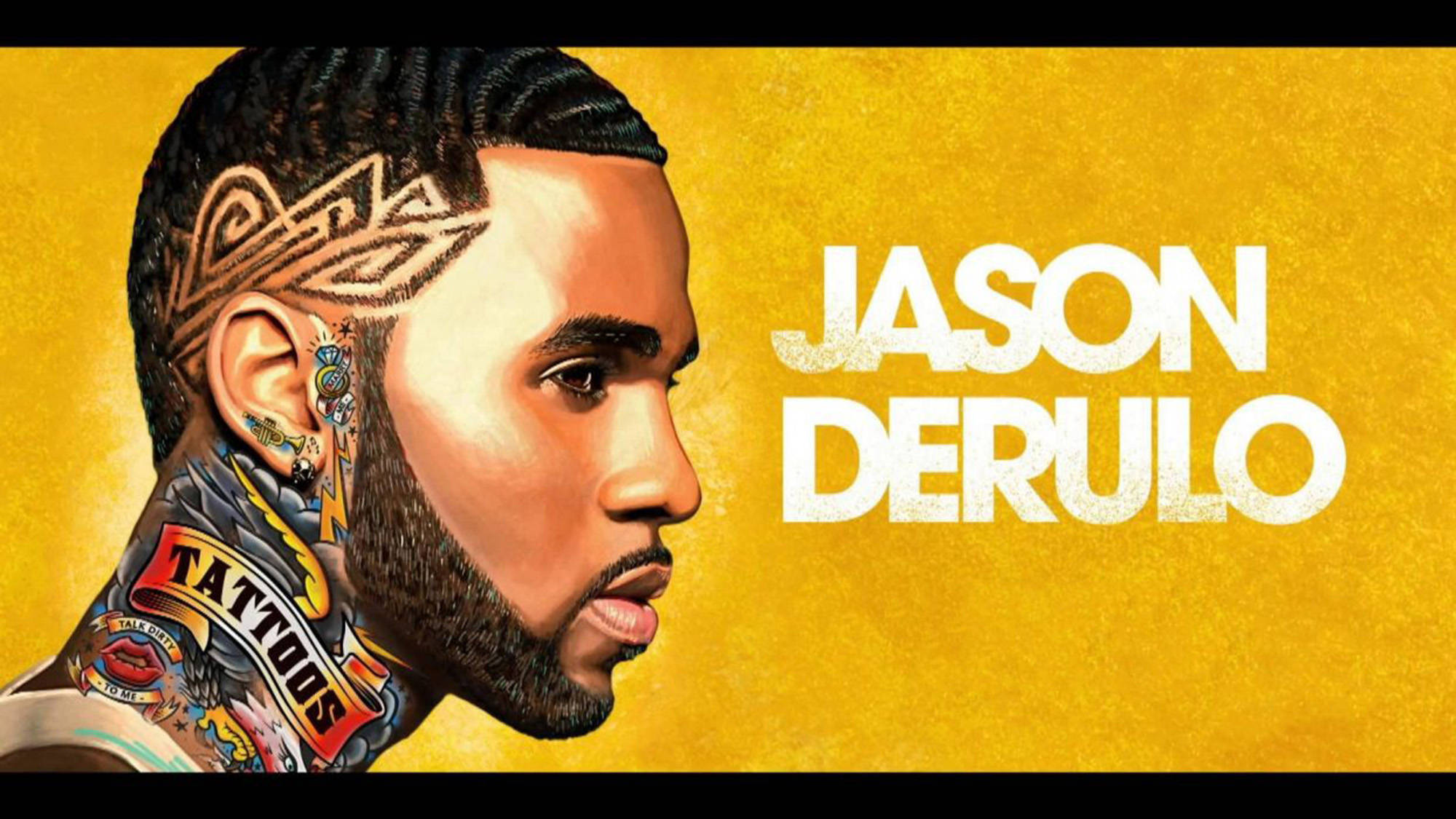 Jason Derulo, tattoos album, golden background, Full HD Desktop Wallpaper