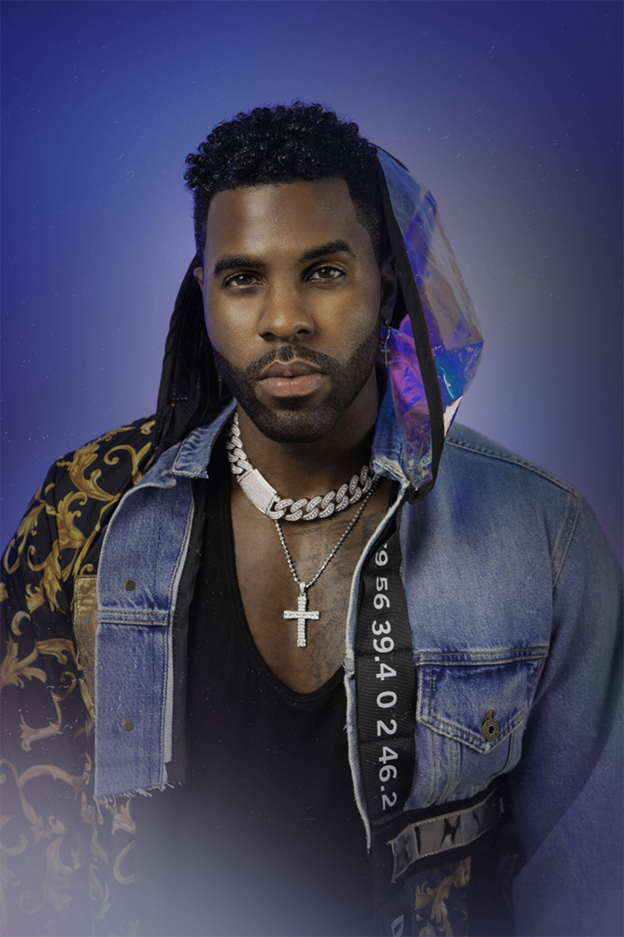 Jason Derulo, denim jacket, black shirt, 2K Phone Wallpaper