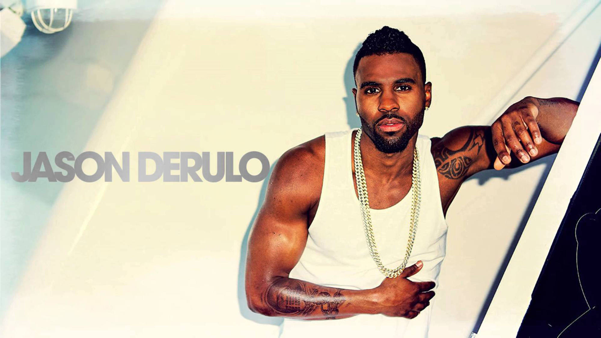 Jason Derulo, white yacht, bold tattoos, Full HD Desktop Wallpaper