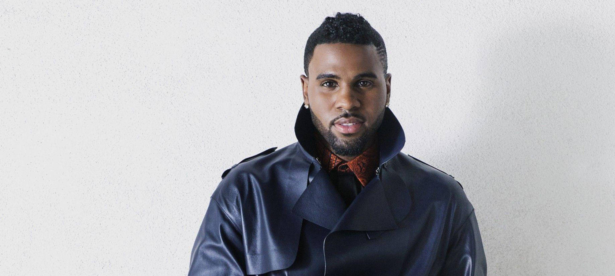 Jason Derulo, leather trench coat, red patterned scarf, Full HD Desktop Wallpaper