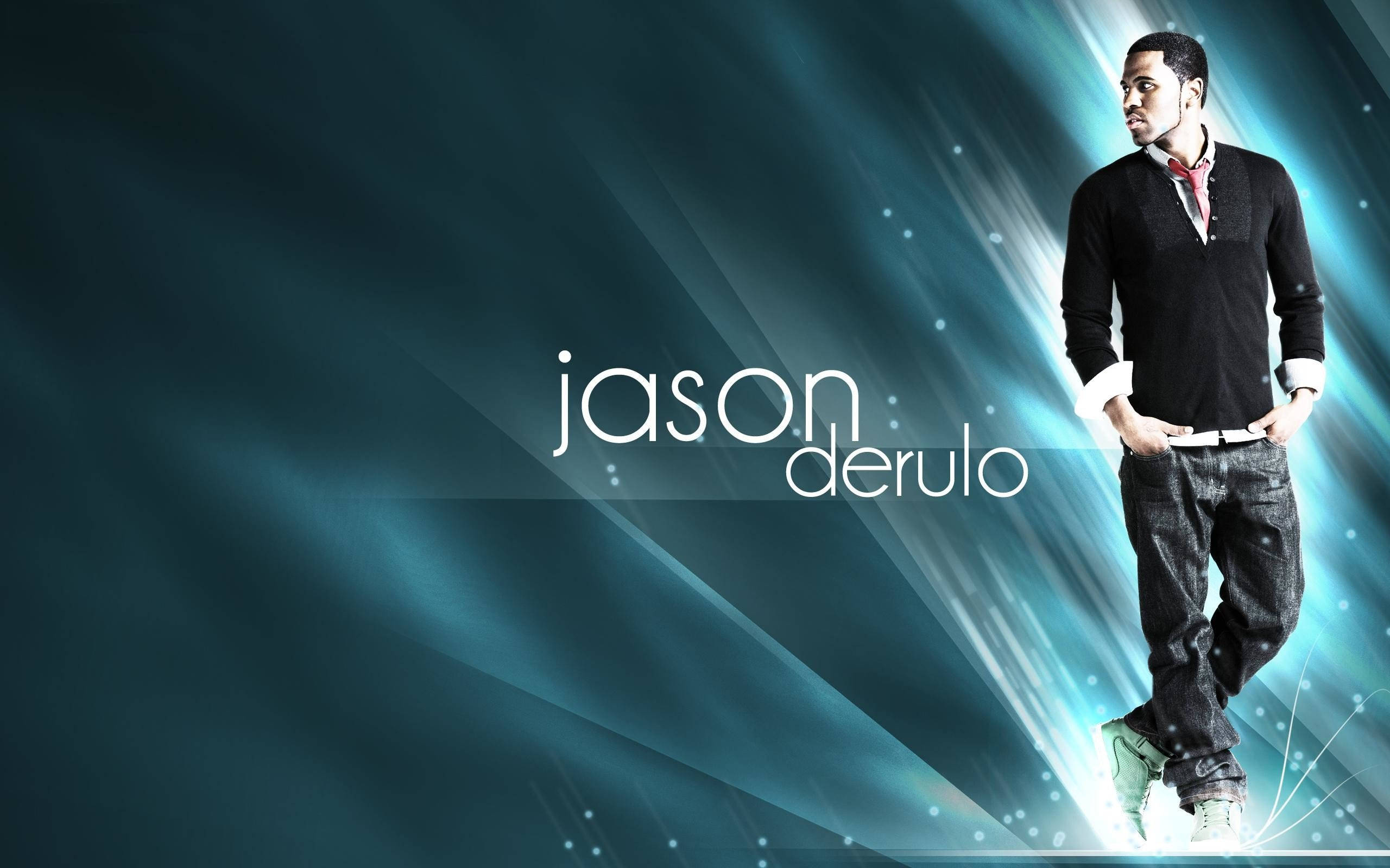 Jason Derulo, blue light streaked background, name displayed, 2K Desktop Wallpaper