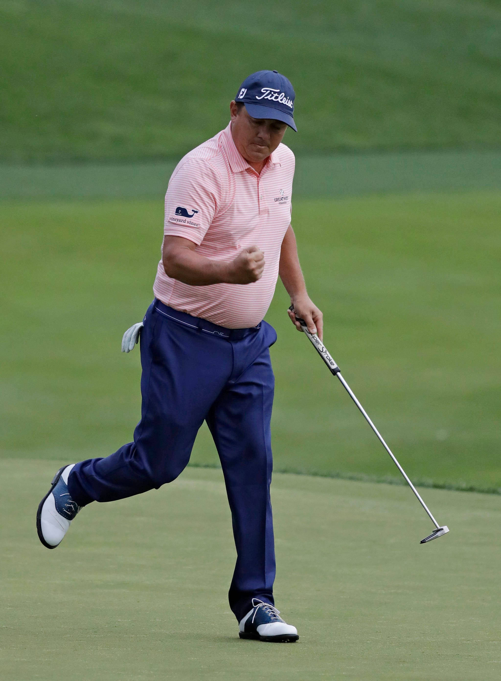 Jason Dufner, pink striped shirt, blue cap, 2K Phone Wallpaper