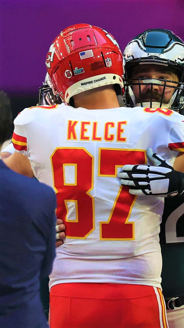 Jason Kelce, red and white uniforms, purple field, HD Phone Wallpaper