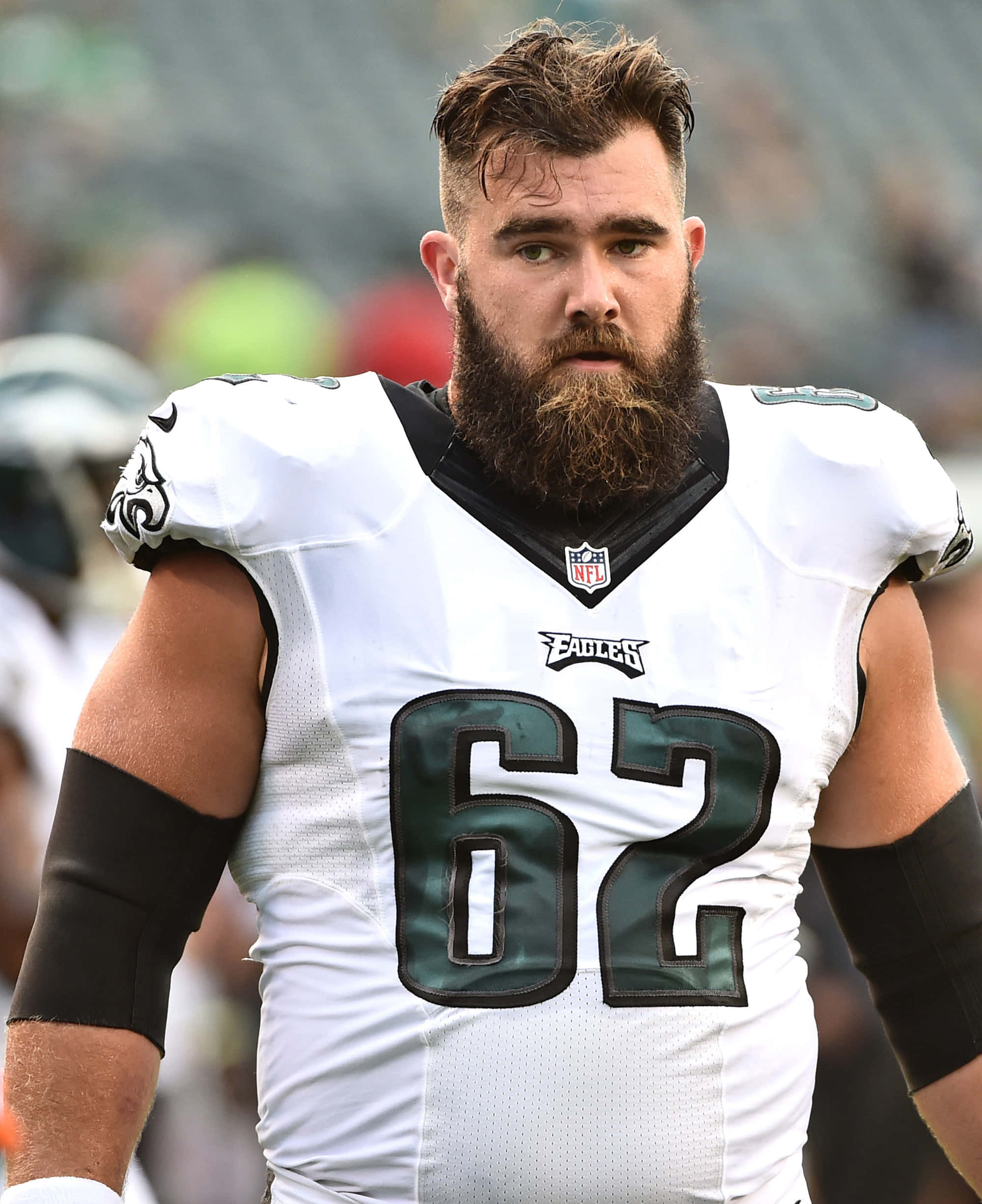 Jason Kelce, white Eagles jersey, number 62, Full HD Phone Wallpaper