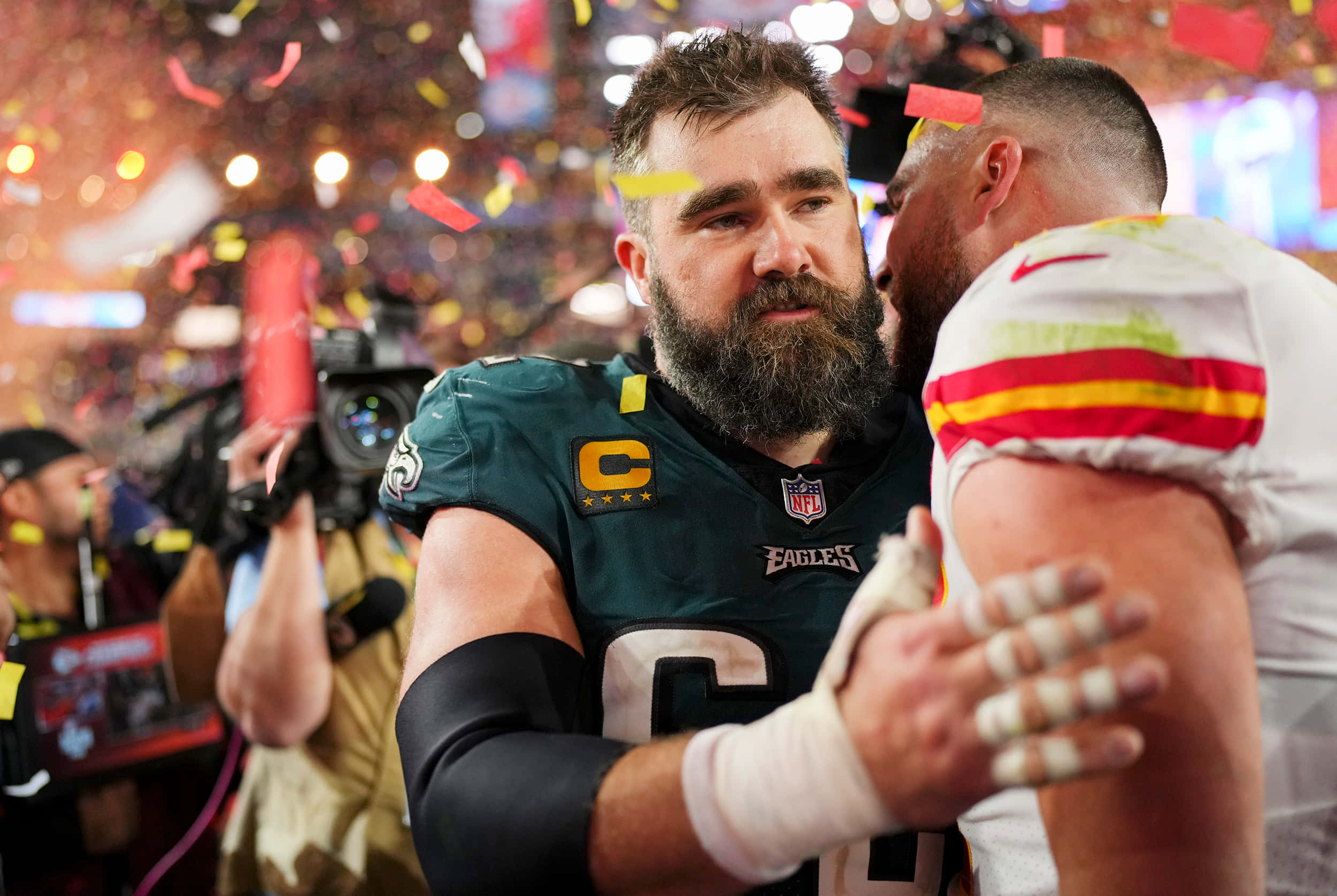 Jason Kelce, football field, championship win, Full HD Desktop Wallpaper