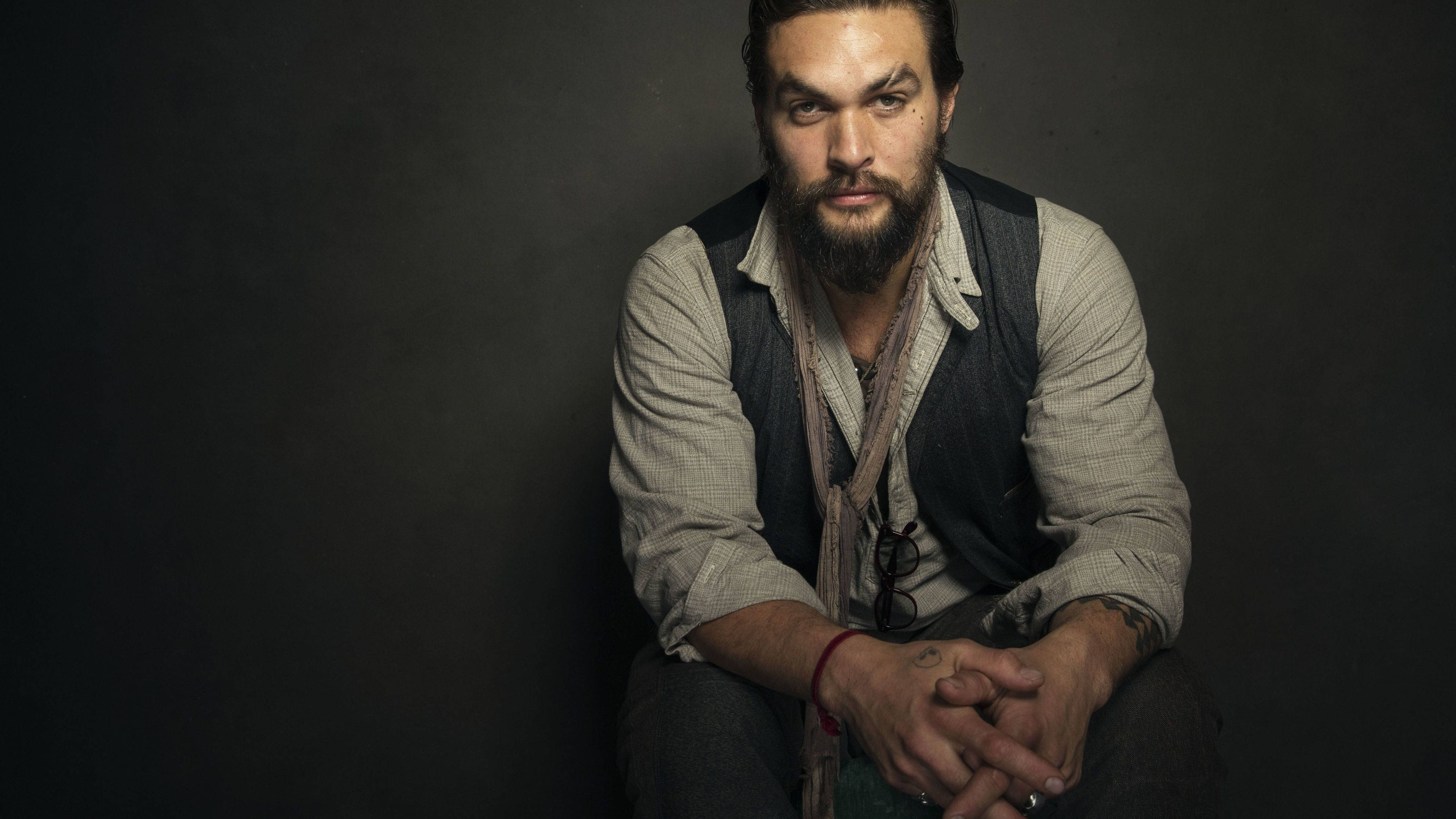 Jason Momoa, studio portrait, bearded man, 4K Desktop Wallpaper