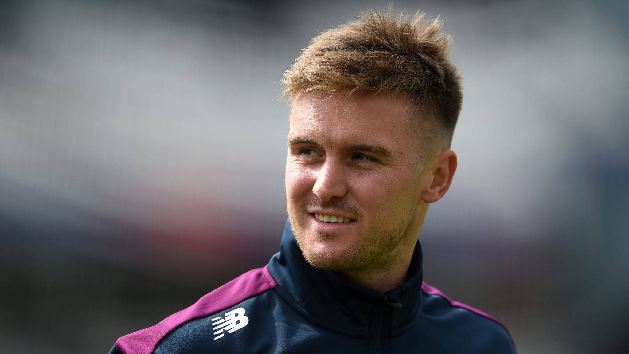 Jason Roy, navy and magenta New Balance training jacket, short blond hair, Full HD Desktop Wallpaper