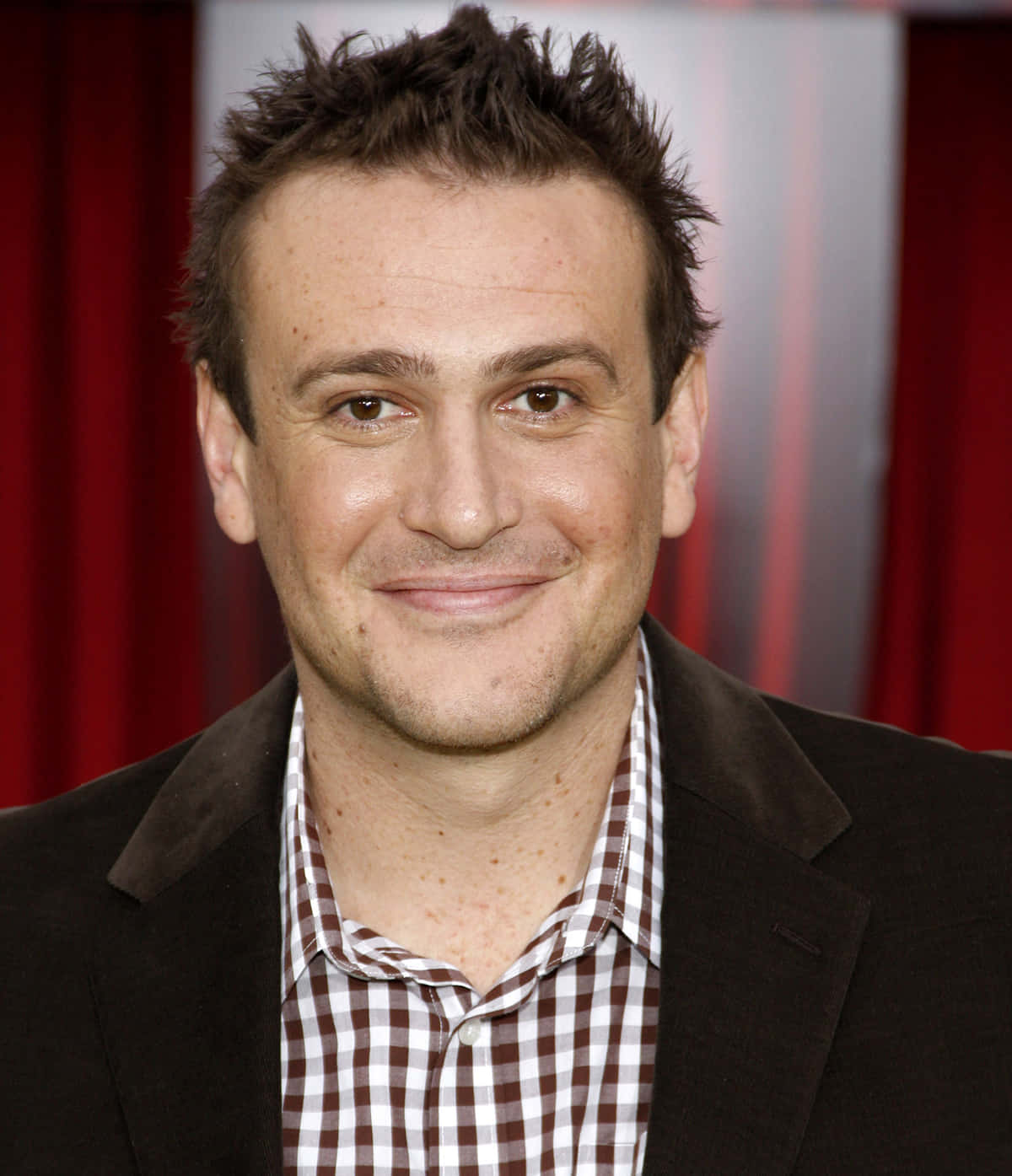 Jason Segel, brown blazer, checkered shirt, HD Phone Wallpaper