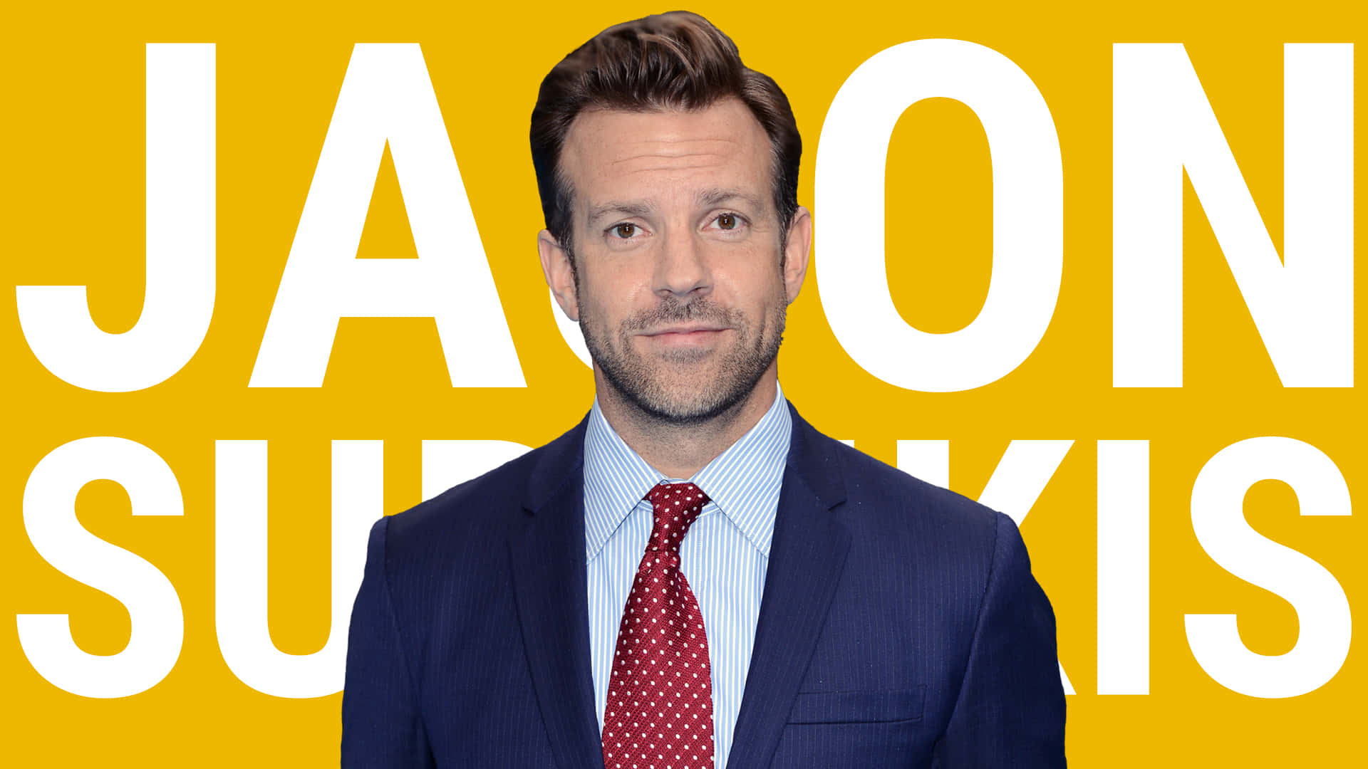 Jason Sudeikis, navy suit, red polka dot tie, Full HD Desktop Wallpaper