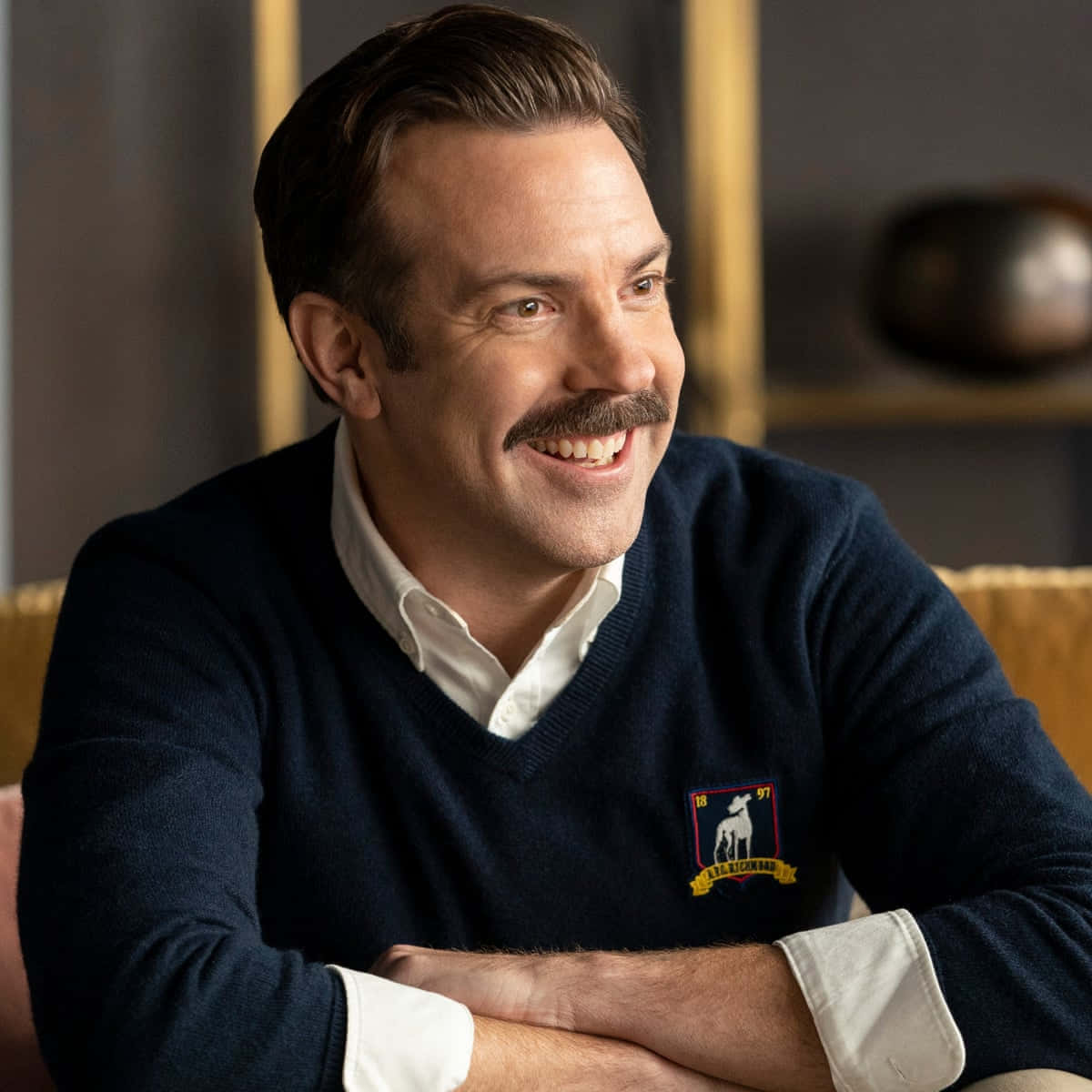 Jason Sudeikis, navy sweater, white shirt, SD Desktop Wallpaper
