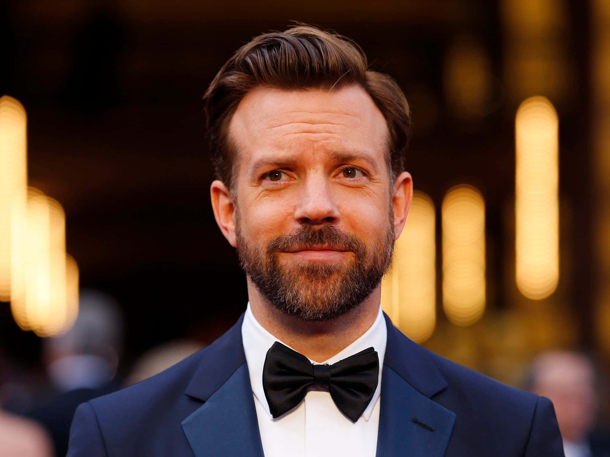 Jason Sudeikis, navy tuxedo, black bow tie, Full HD Desktop Wallpaper