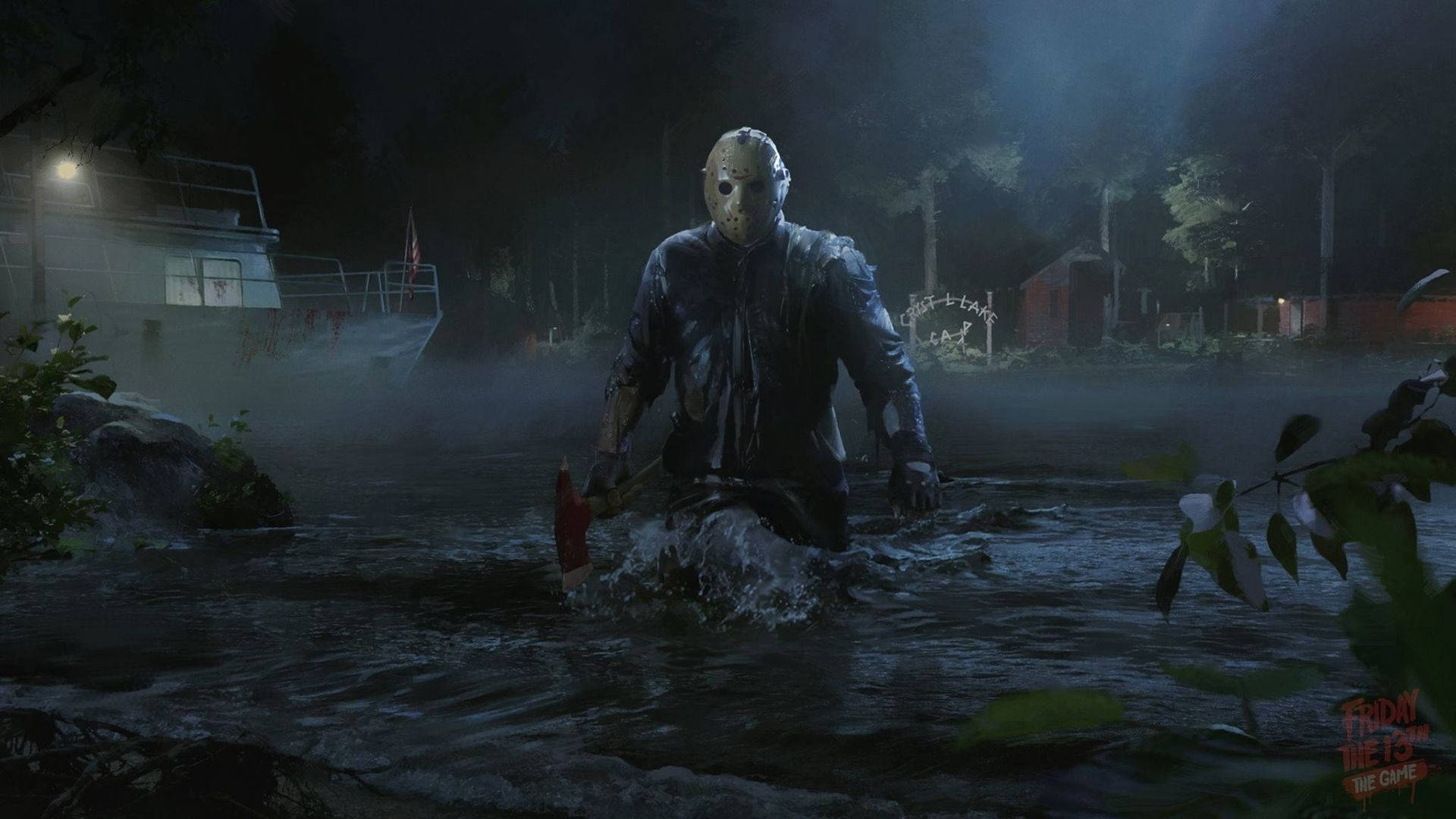 Jason Voorhees, machete, misty lake, Full HD Desktop Wallpaper
