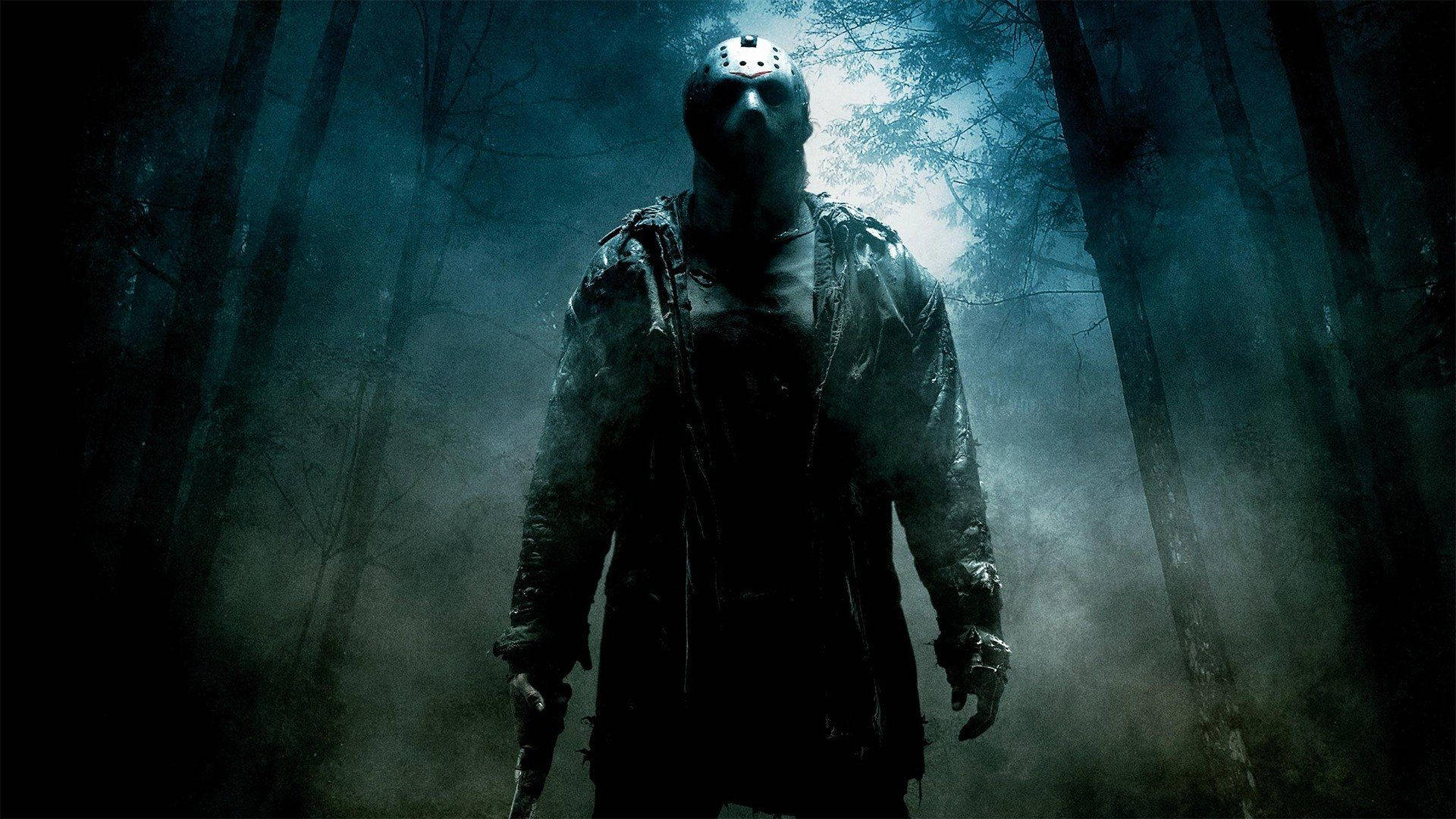 Jason Voorhees, hockey mask, misty dark forest, Full HD Desktop Wallpaper