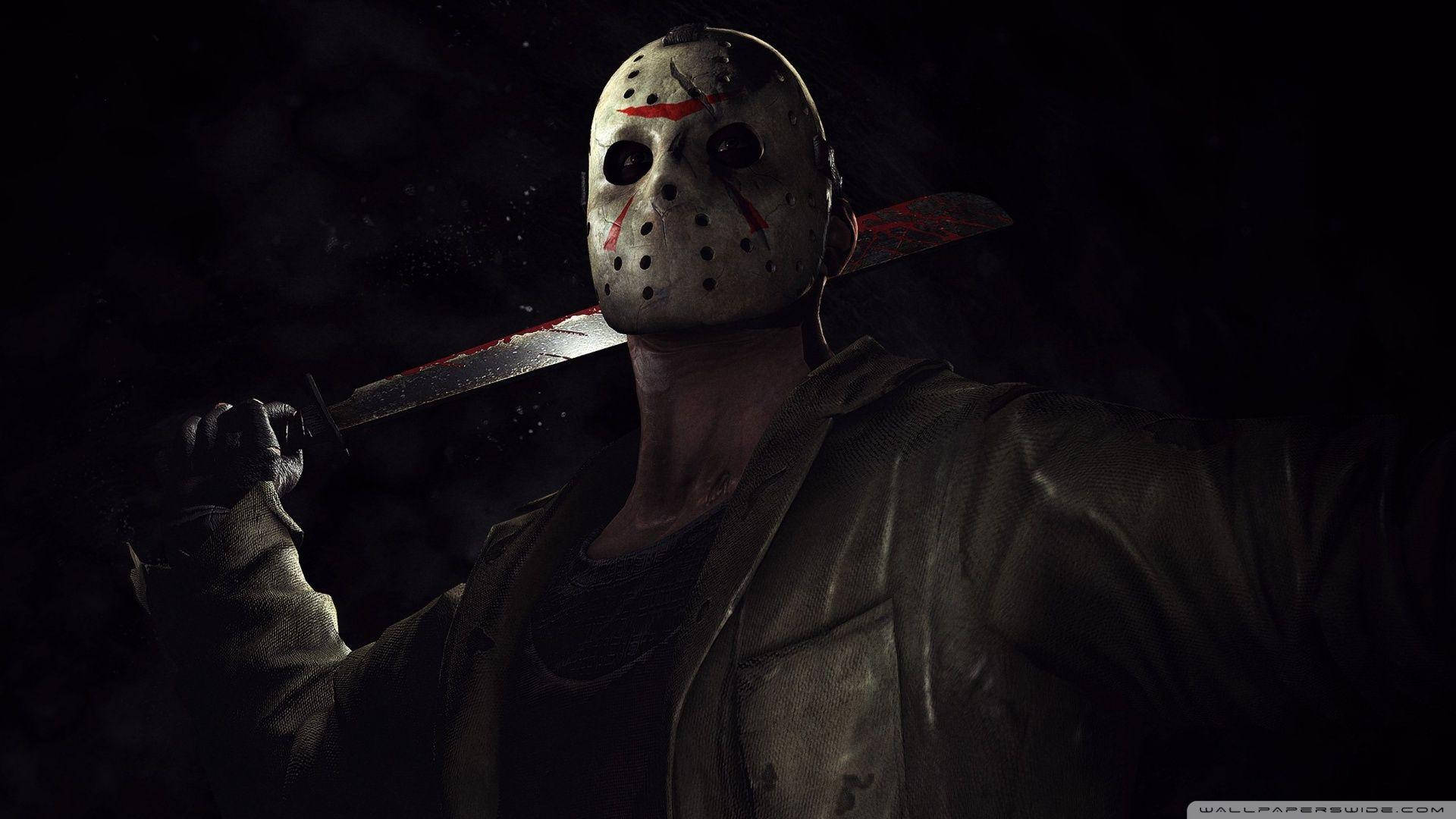 Jason Voorhees, bloodstained hockey mask, bloody machete, Full HD Desktop Wallpaper