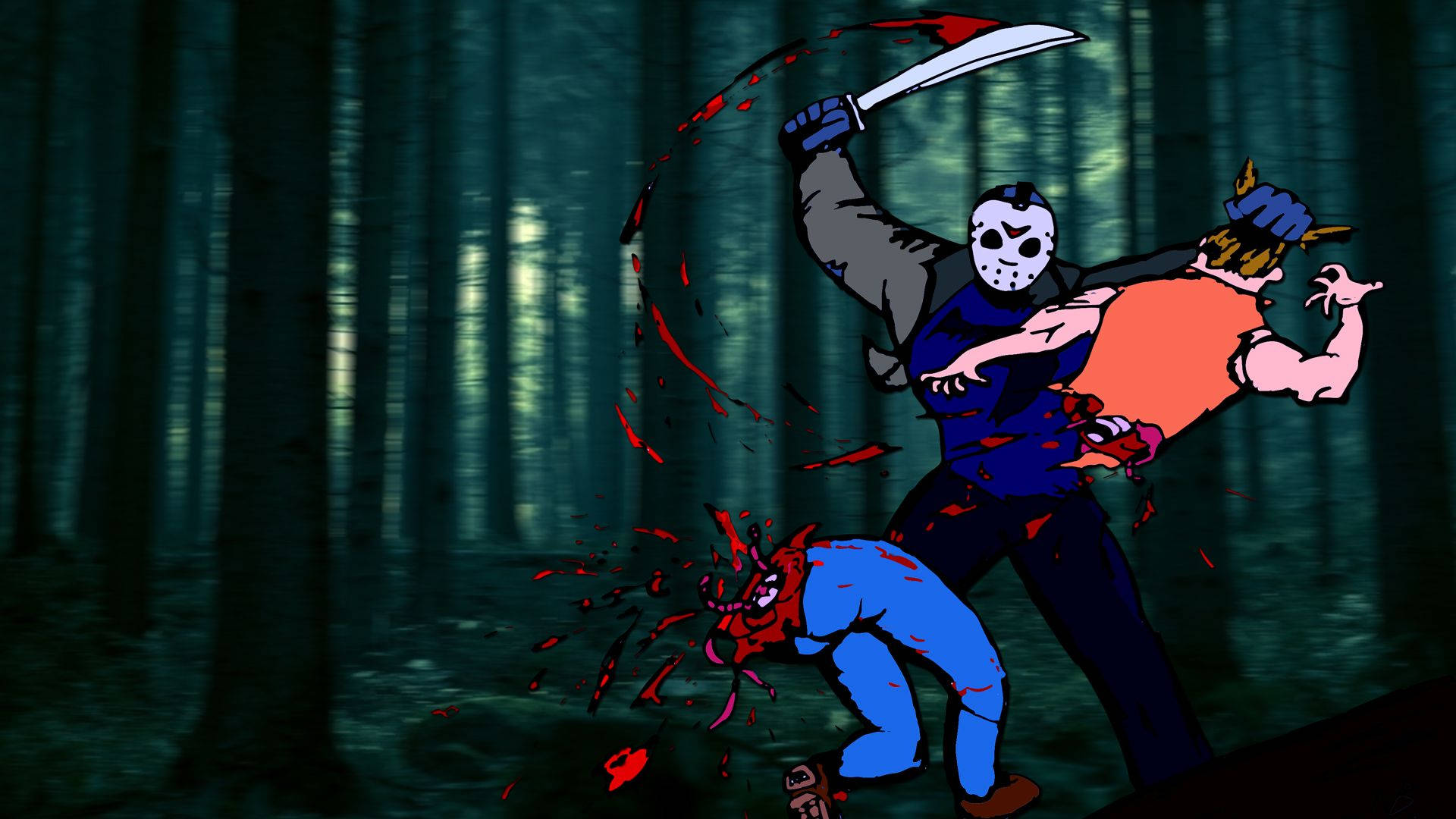 Jason Voorhees, machete, forest, Full HD Desktop Wallpaper