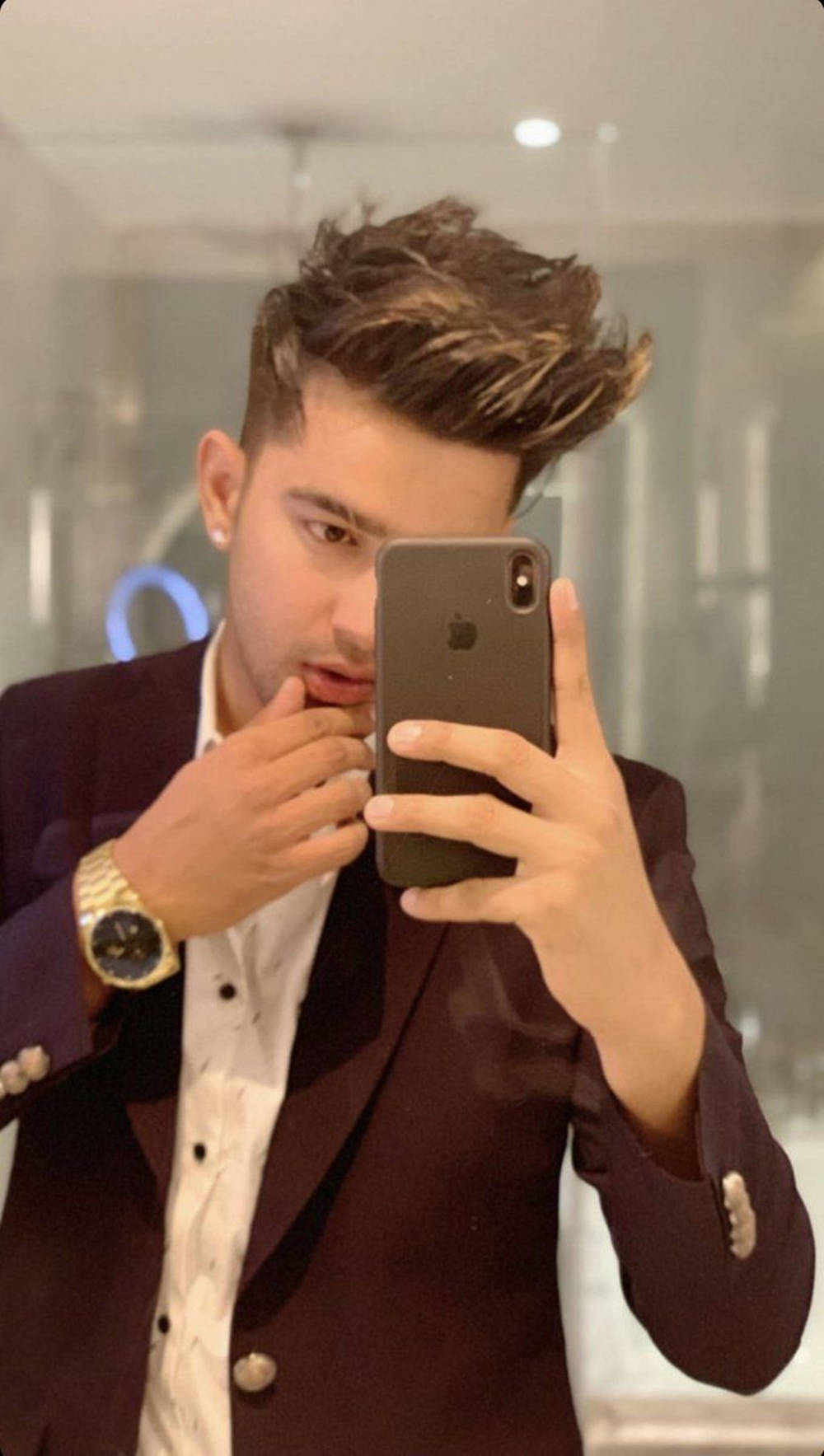 Jass Manak, mirror selfie, dark blazer, HD Phone Wallpaper