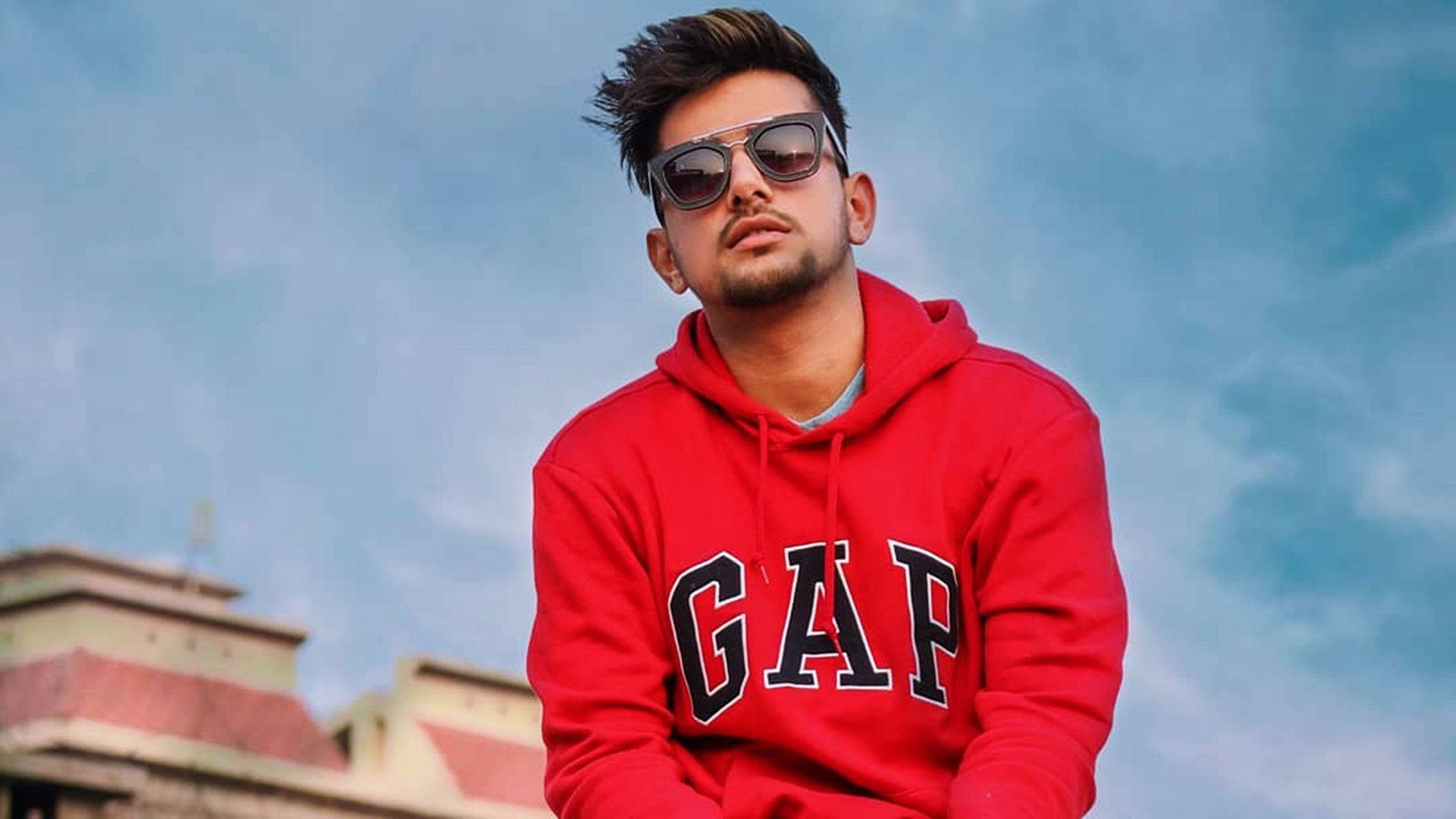 Jass Manak, red hoodie, GAP hoodie, Full HD Desktop Wallpaper