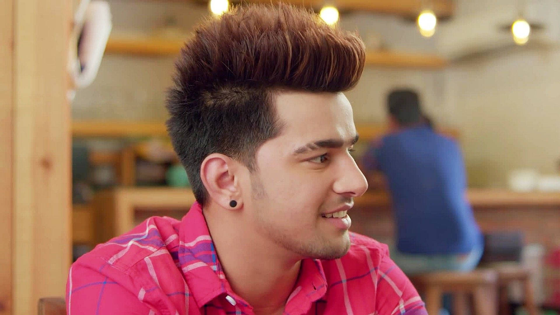 Jass Manak, pompadour hairstyle, pink plaid shirt, Full HD Desktop Wallpaper