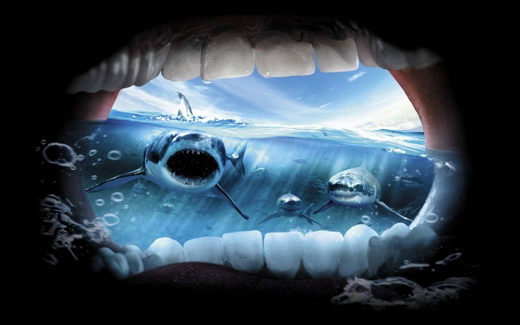 Jaws, sharks, ocean water, HD Desktop Wallpaper