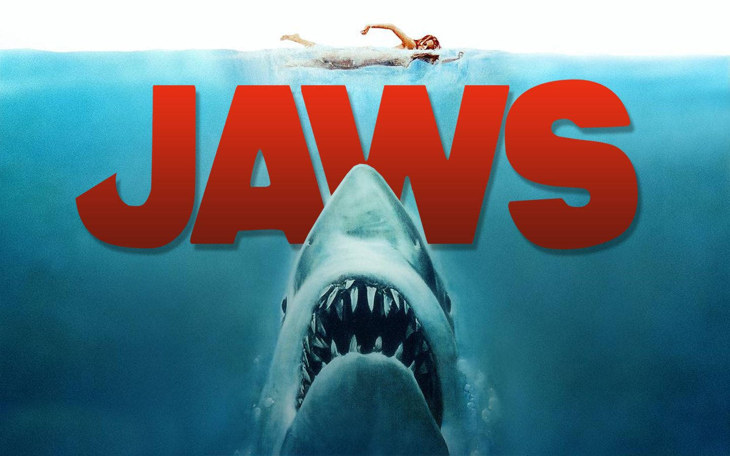 Jaws, red letters, swimmer, HD Desktop Wallpaper