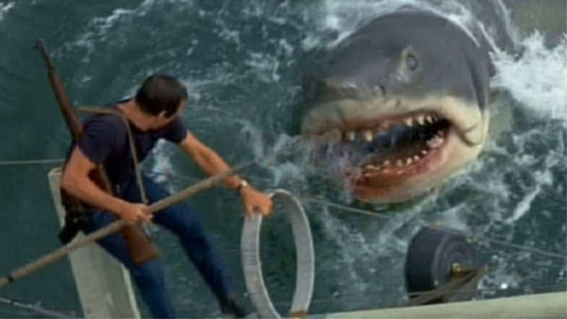 Jaws, man, boat, Full HD Desktop Wallpaper