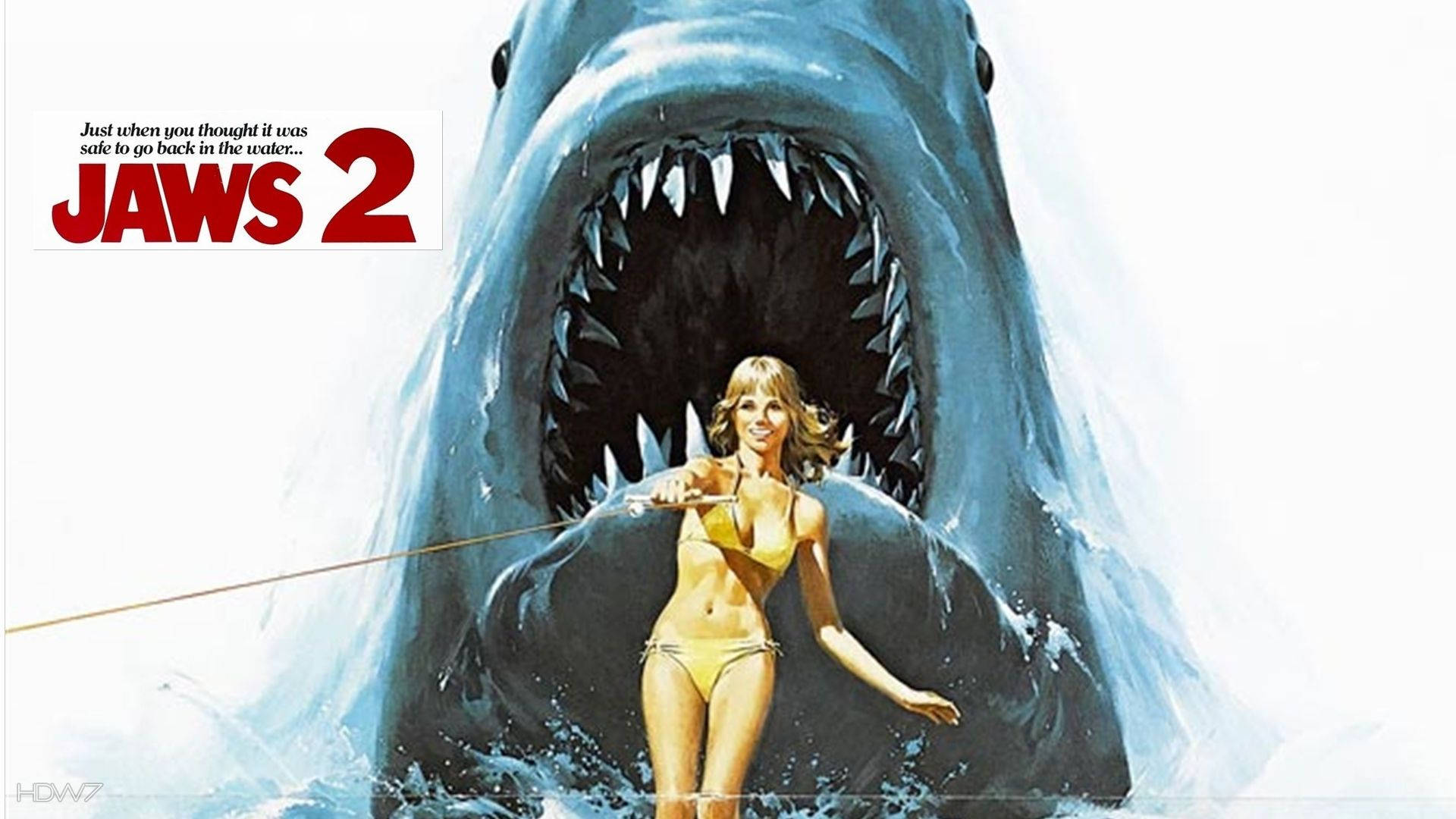 Jaws, vintage jaws 2 poster, yellow bikini, Full HD Desktop Wallpaper