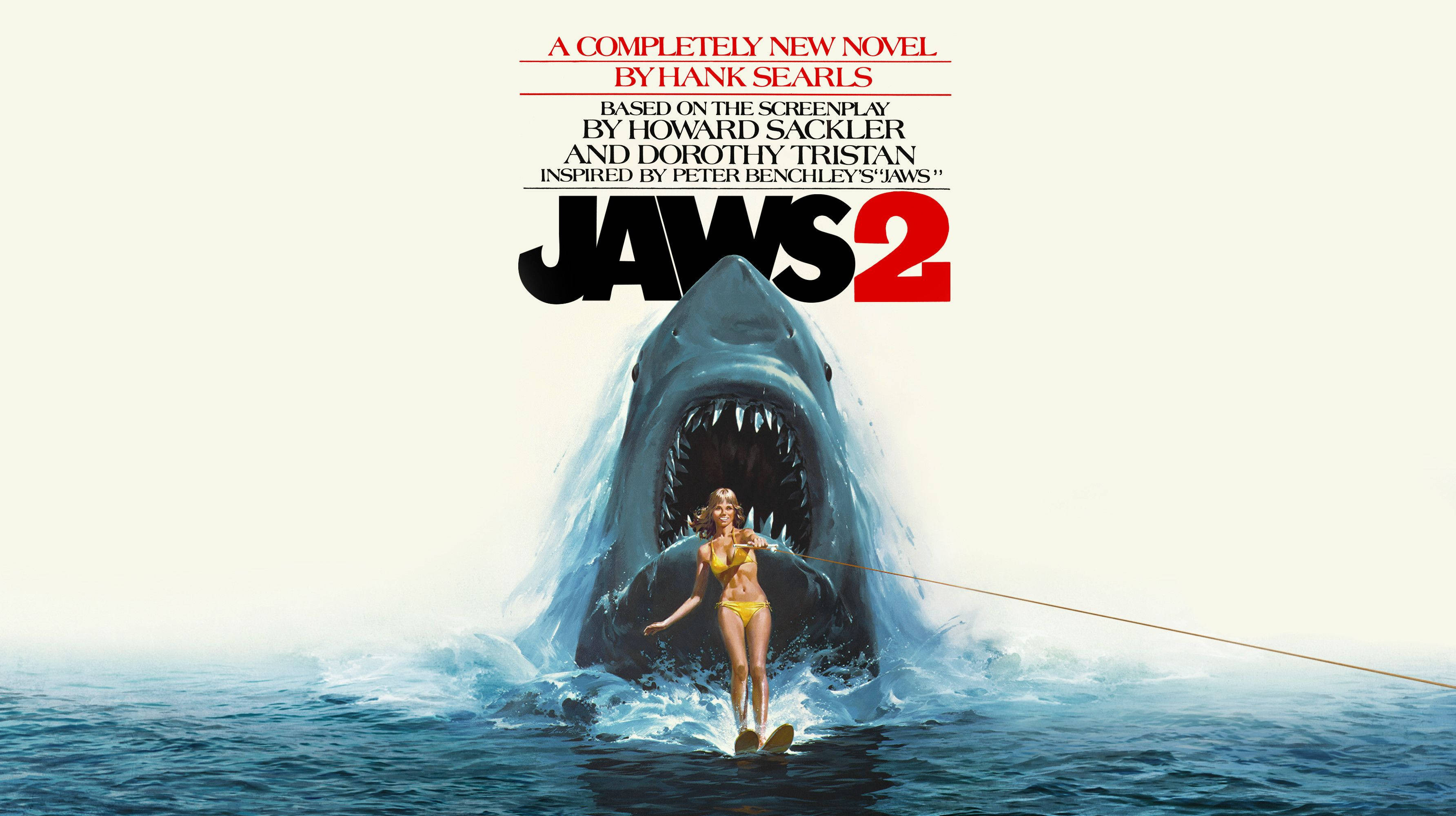Jaws 2, novel cover, yellow bikini, 2K Desktop Wallpaper