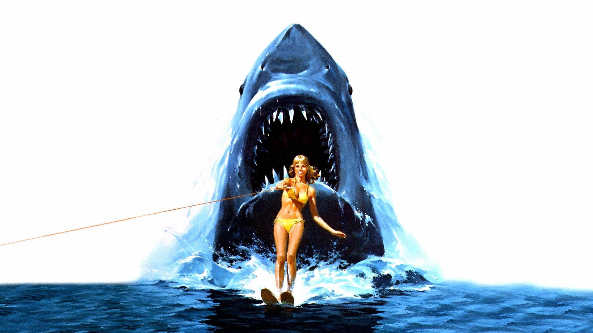 Jaws, shark, yellow bikini, Full HD Desktop Wallpaper
